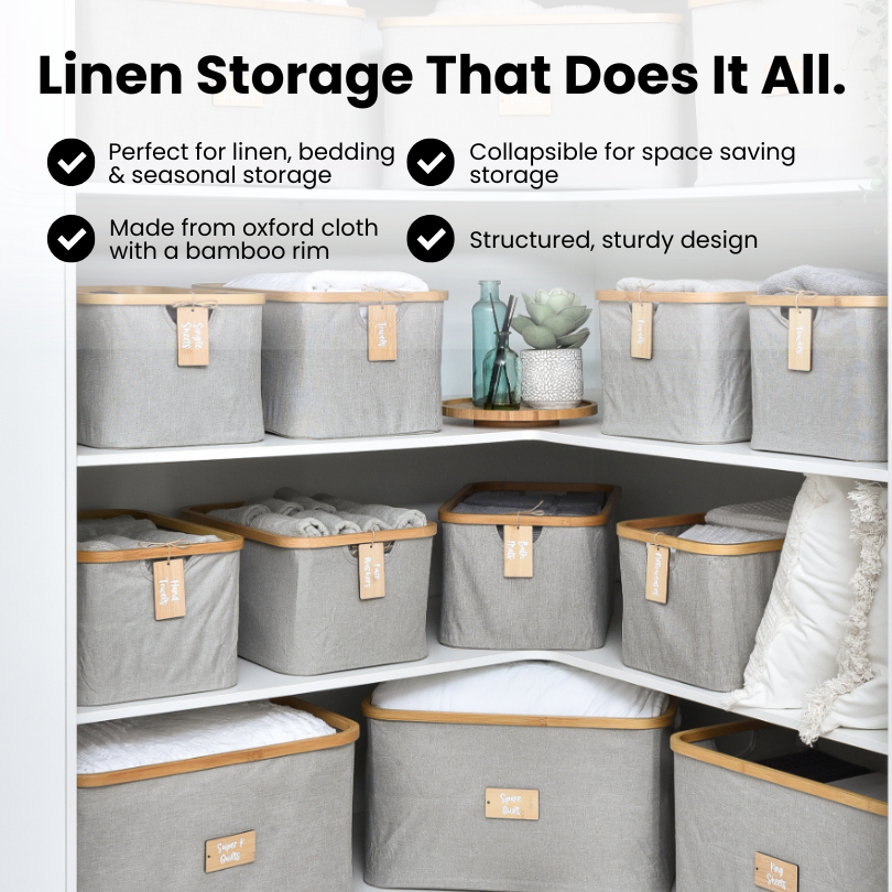 Linen Storage Basket - 8 Set Light Grey