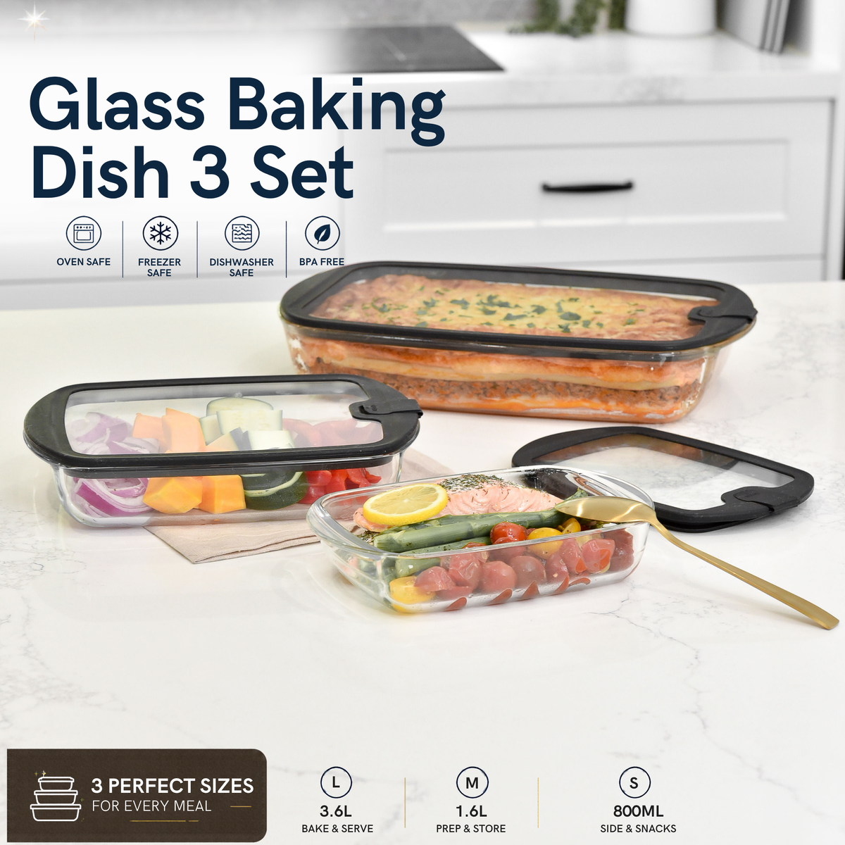 Glass Baking Dish - 3 Set - Black