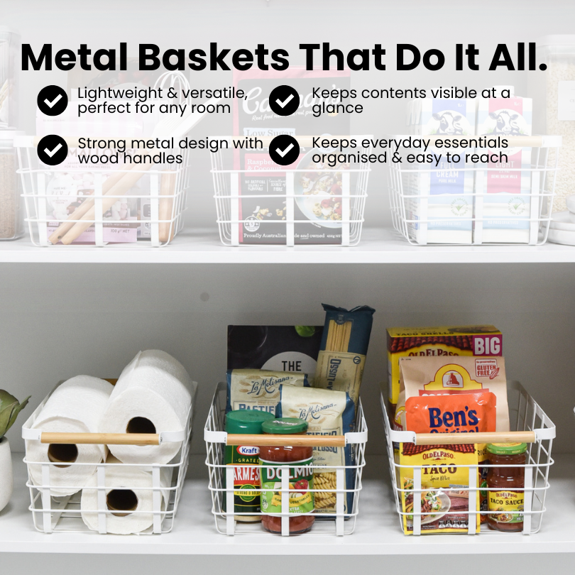 Metal Storage Basket - 6 Set White
