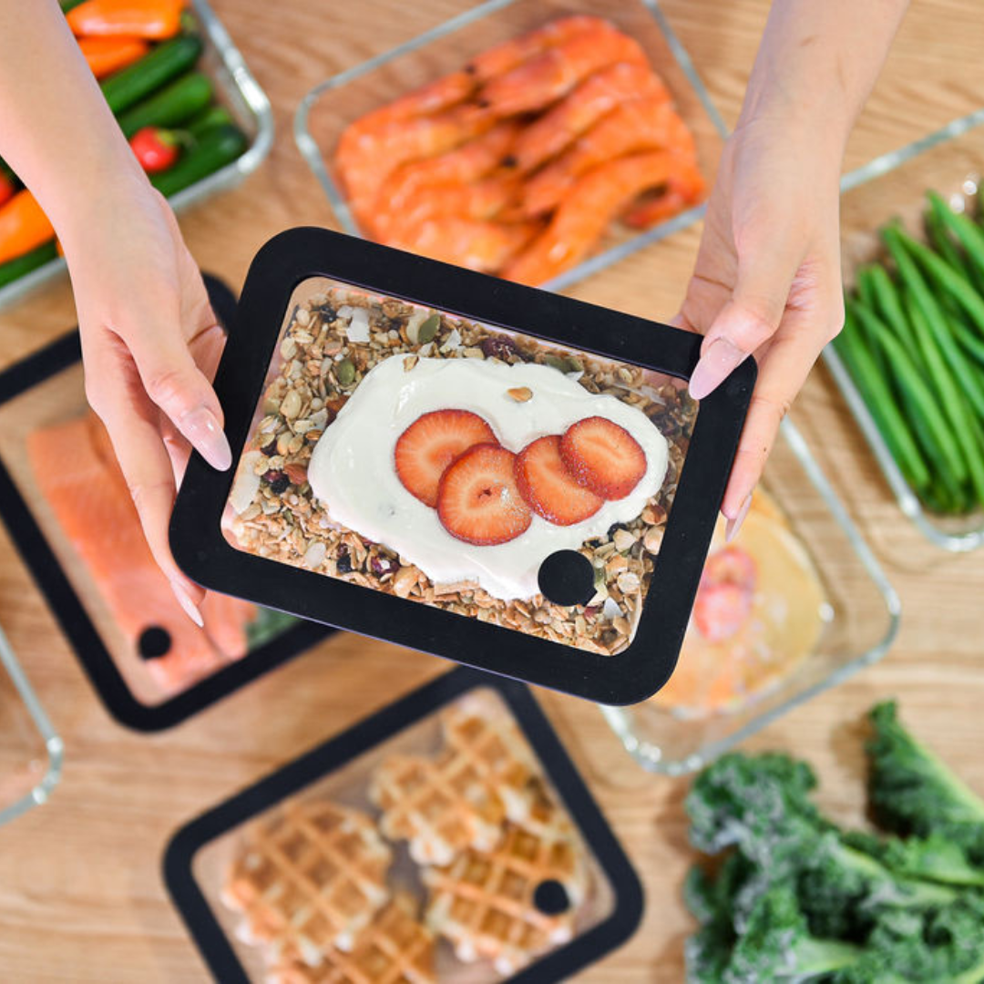 Meal Prep Glass Food Container - 10 Set Rectangle - Black