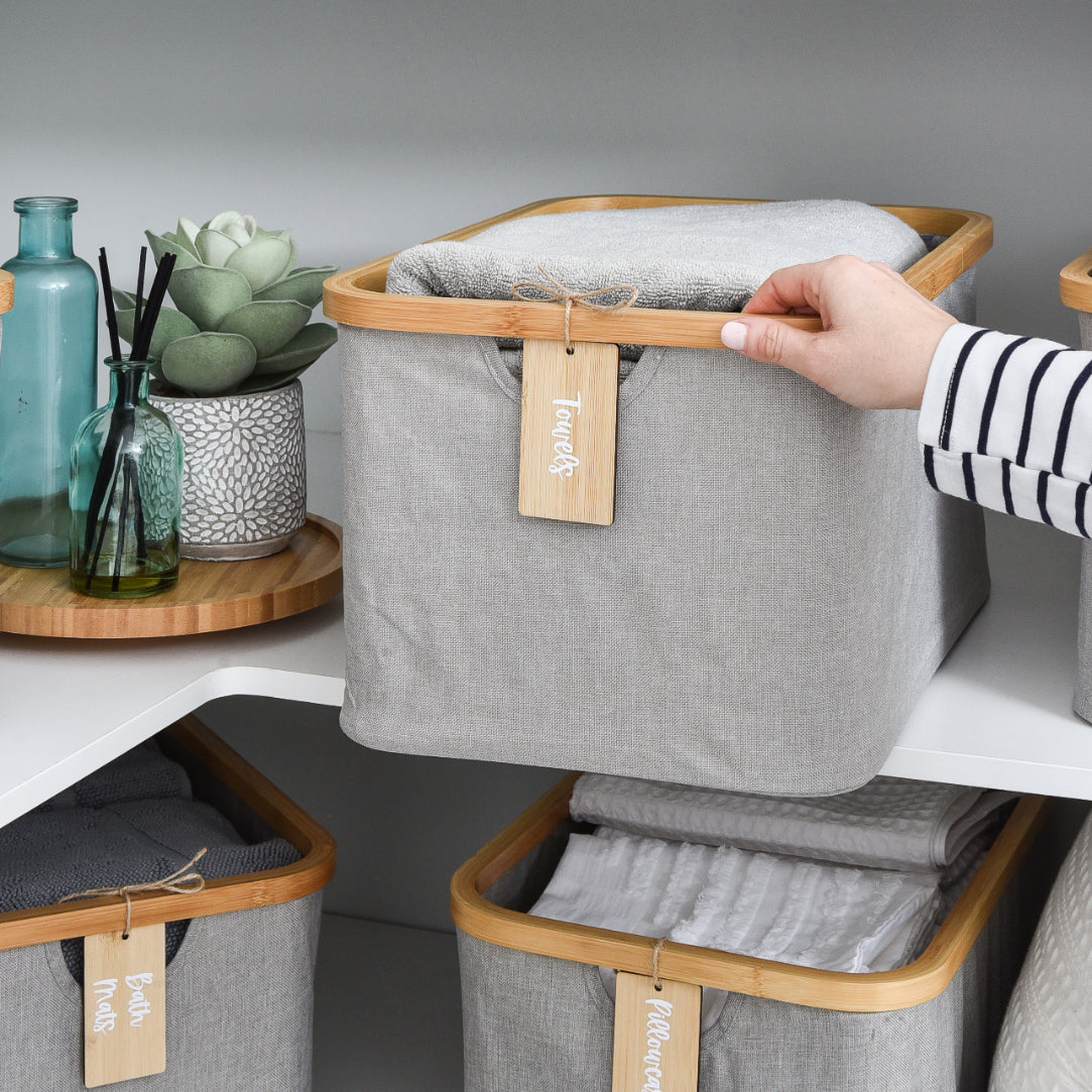 Linen Storage Basket - 8 Set Light Grey