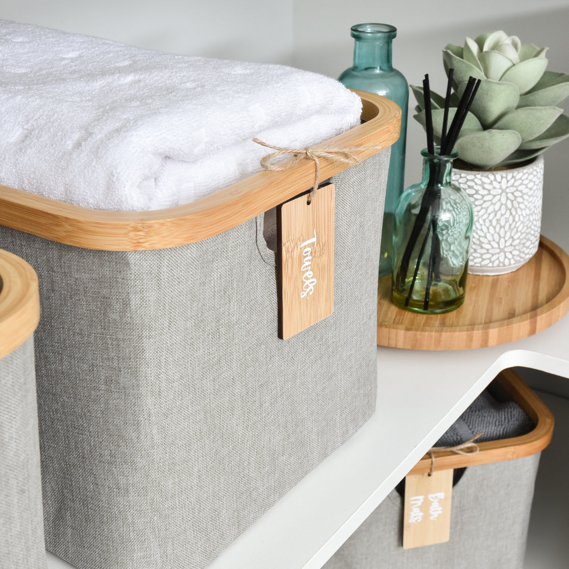 Linen Storage Basket - 8 Set Light Grey