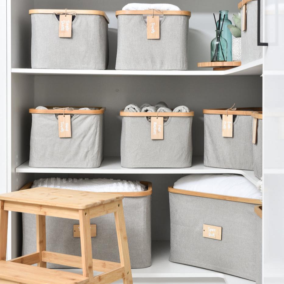 Linen Storage Basket - 8 Set Light Grey