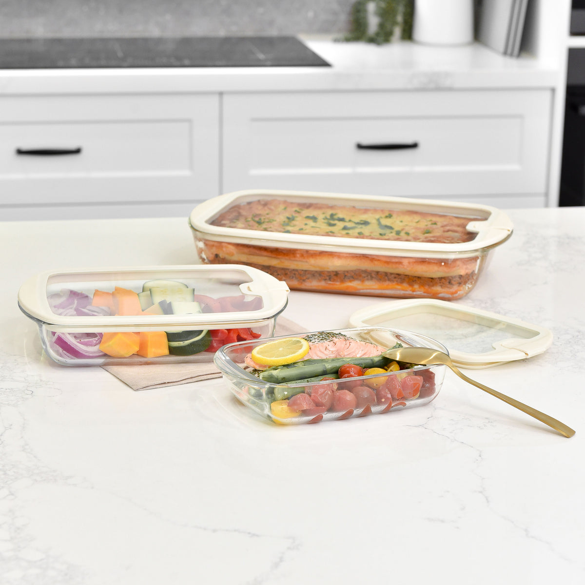 Glass Baking Dish - 3 Set - Cream