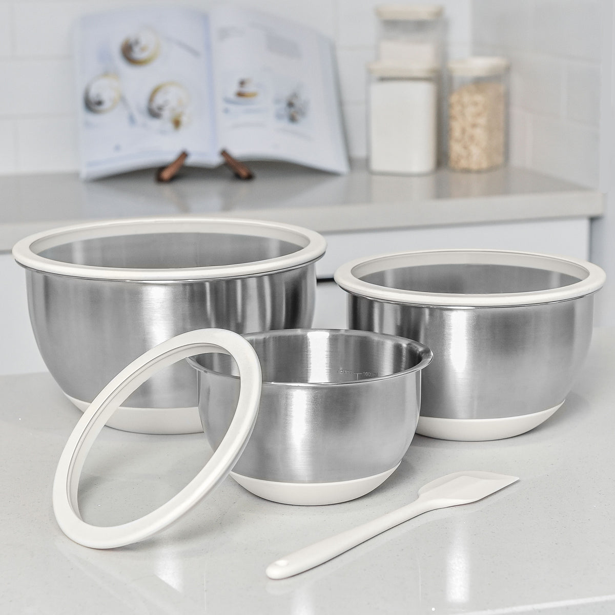 Stainless Steel Mixing Bowl Set - Cream