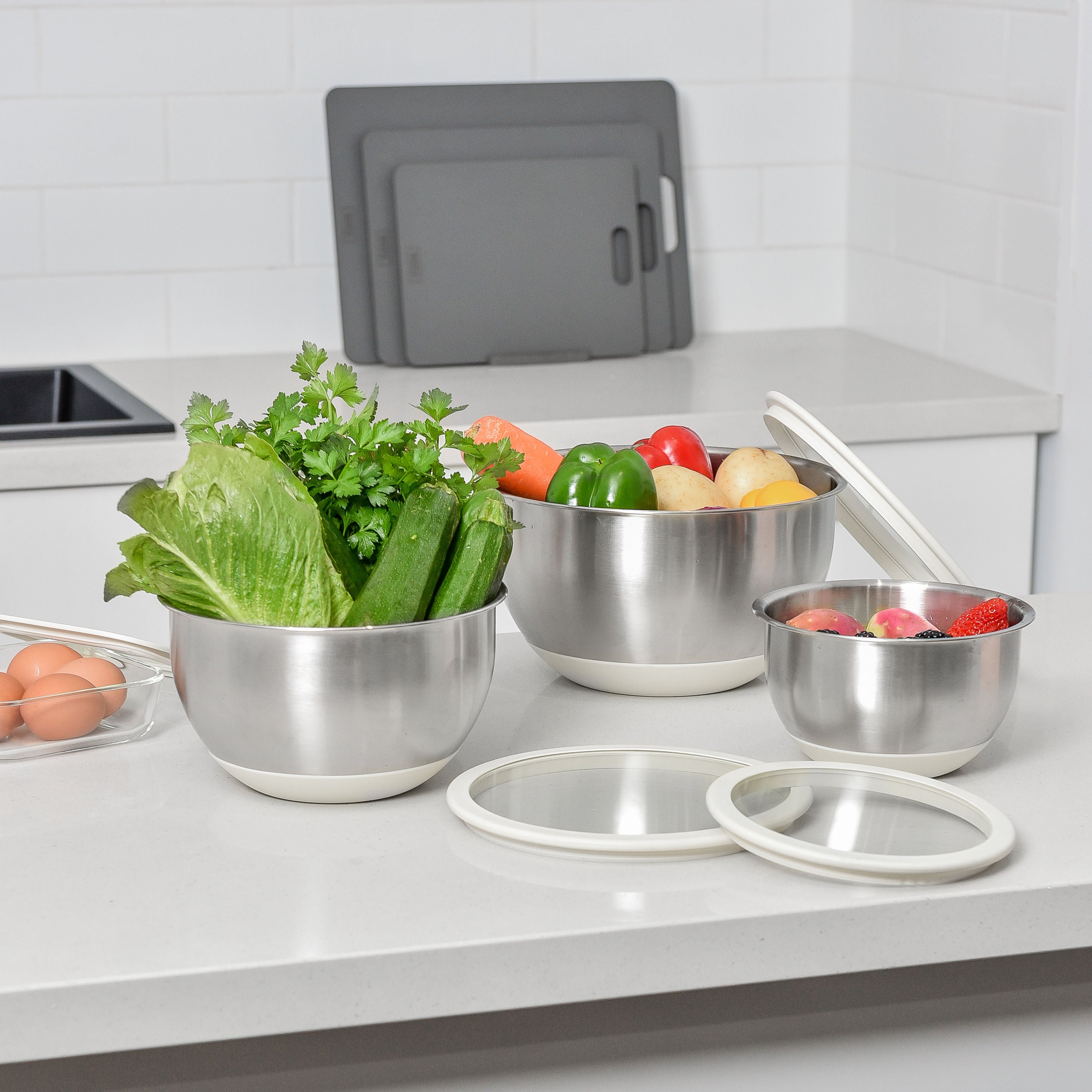 Stainless Steel Mixing Bowl Set - Cream
