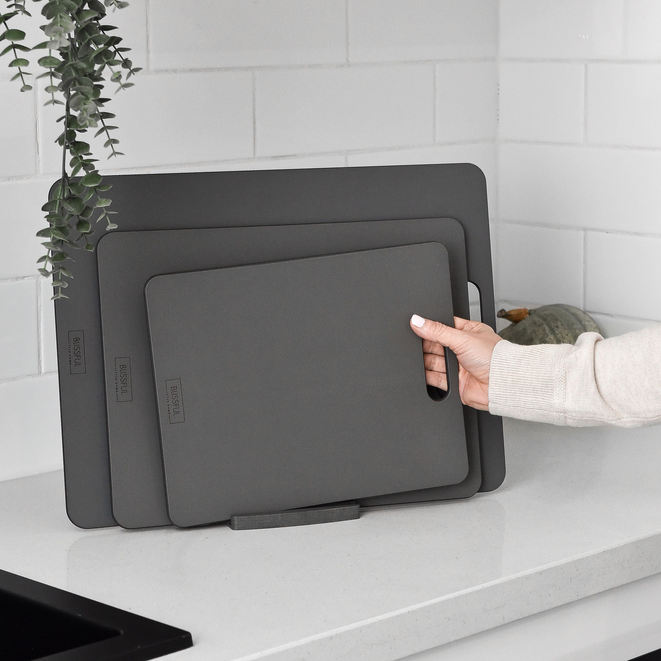 Wood Fibre Chopping Board w/ Stand - 3 Set Grey