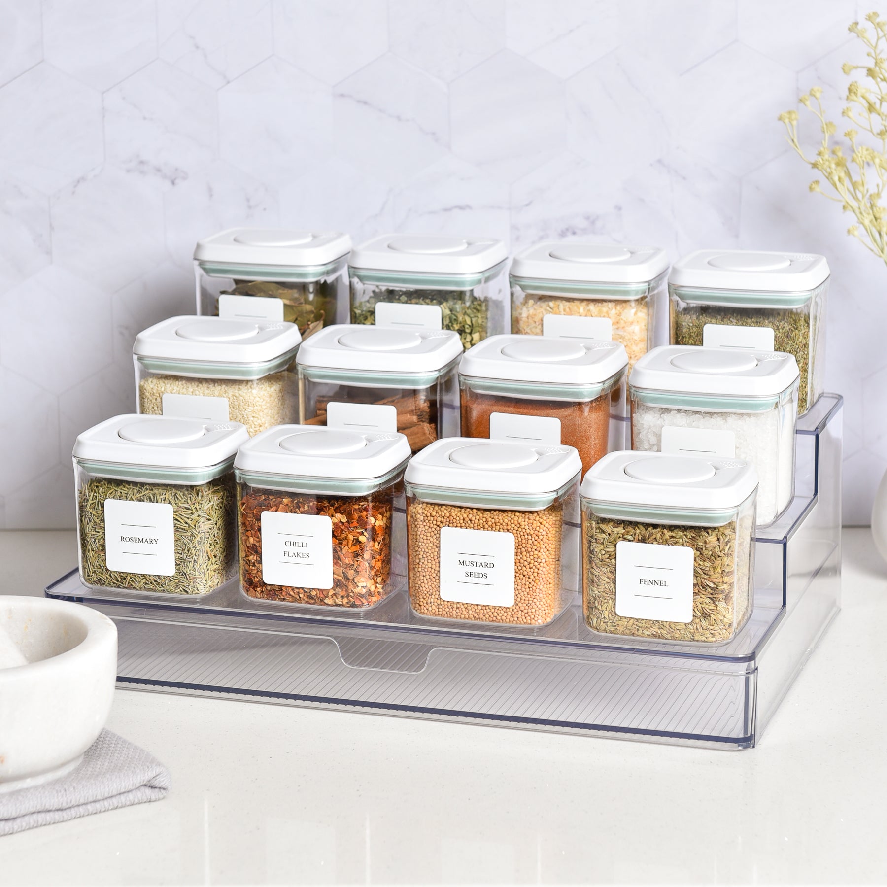 Push Top Spice Container Set - White Lid