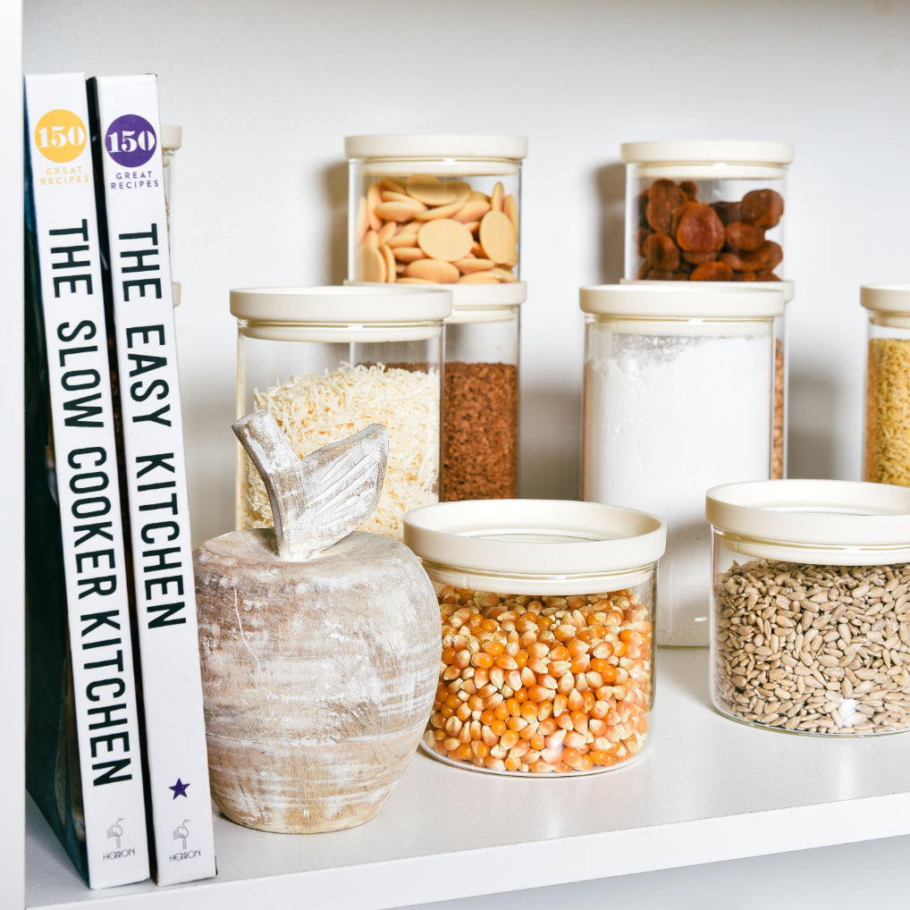 Glass Pantry Storage Jars 450ml - Cream - 2 Set