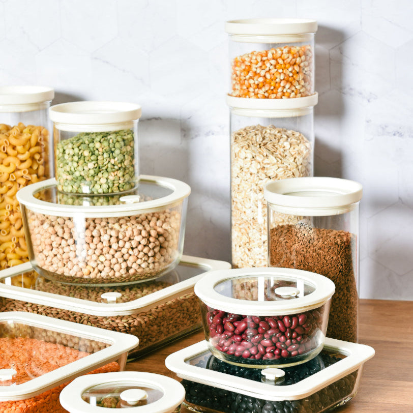Glass Pantry Storage Jars 450ml - Cream - 2 Set