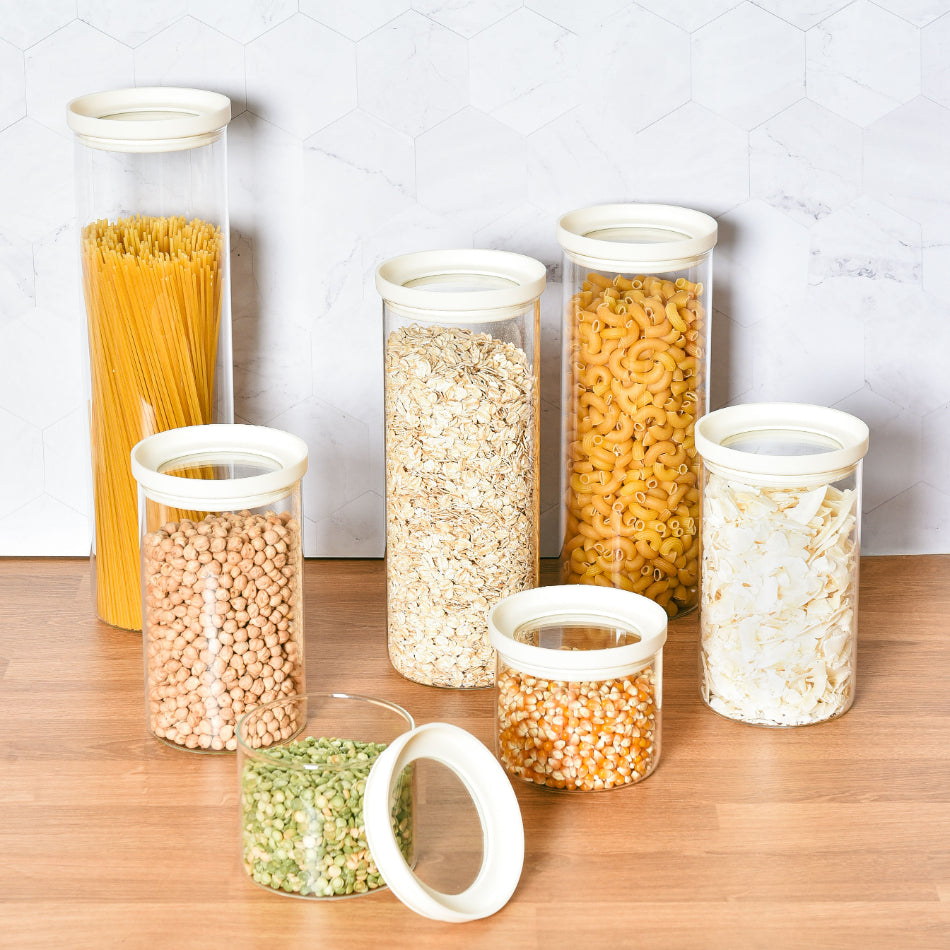 Glass Pantry Storage Jars 1.5L - Cream - 2 Set Round