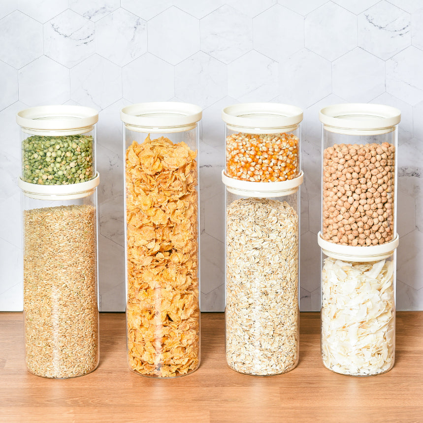 Glass Pantry Storage Jars - Cream - 7 Set Round
