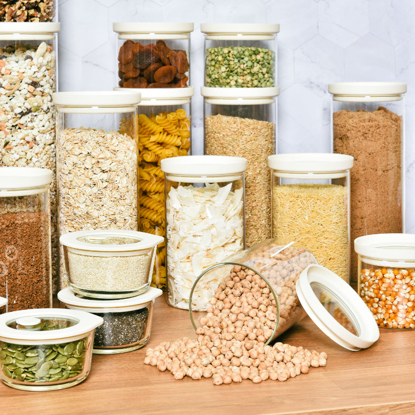 Glass Pantry Storage Jars 1.5L - Cream - 2 Set Round