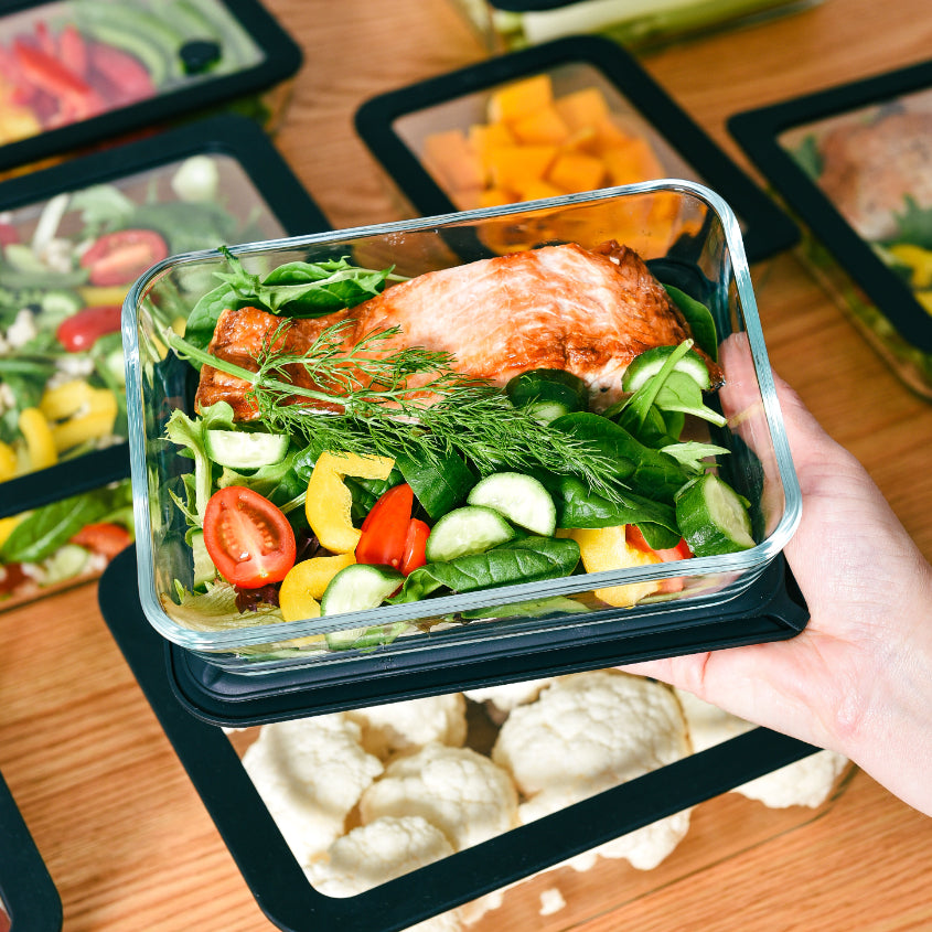 Glass Food Storage Containers Black - 12 Set Rectangle / Round - Meal Prep