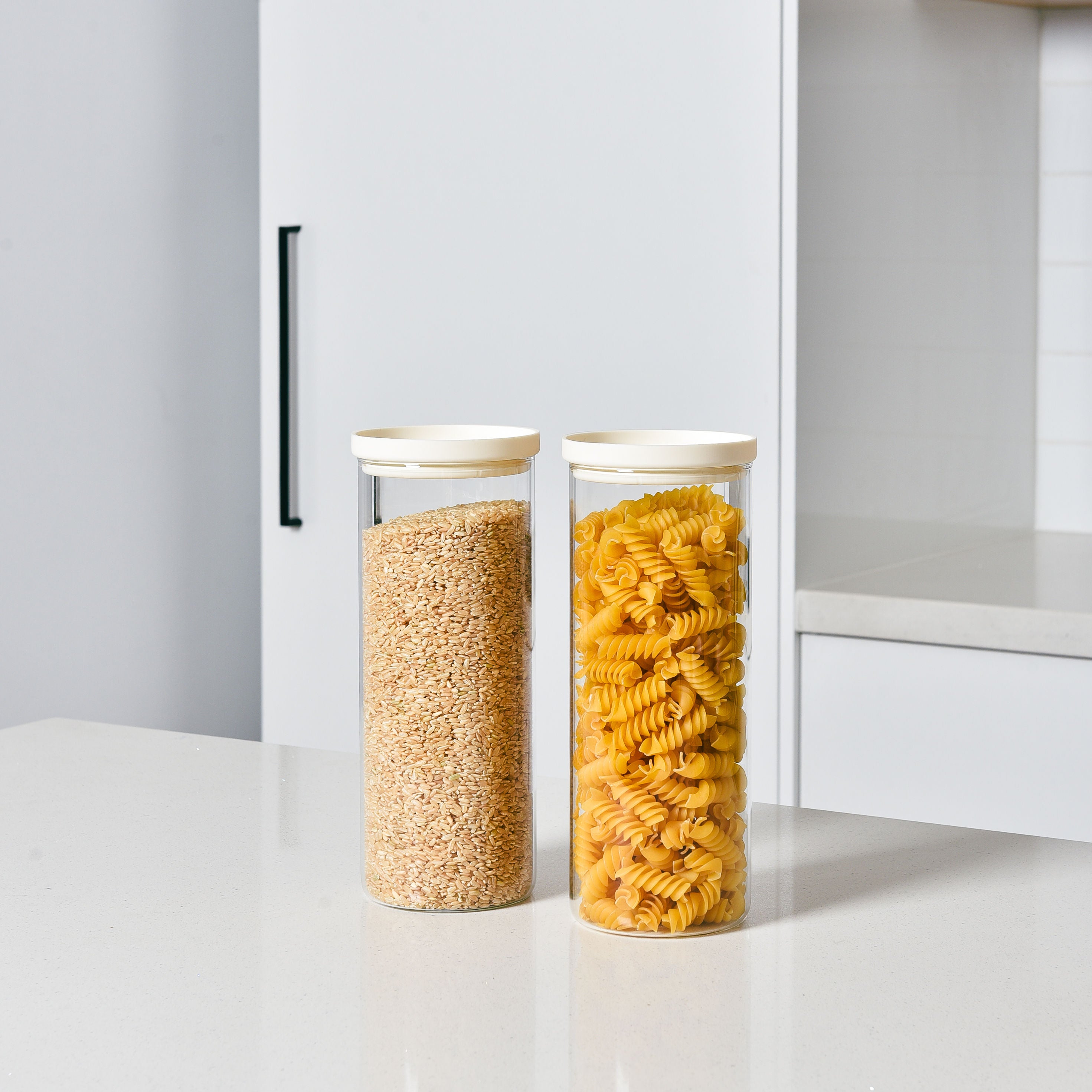 Glass Pantry Storage Jars - Cream - 7 Set Round