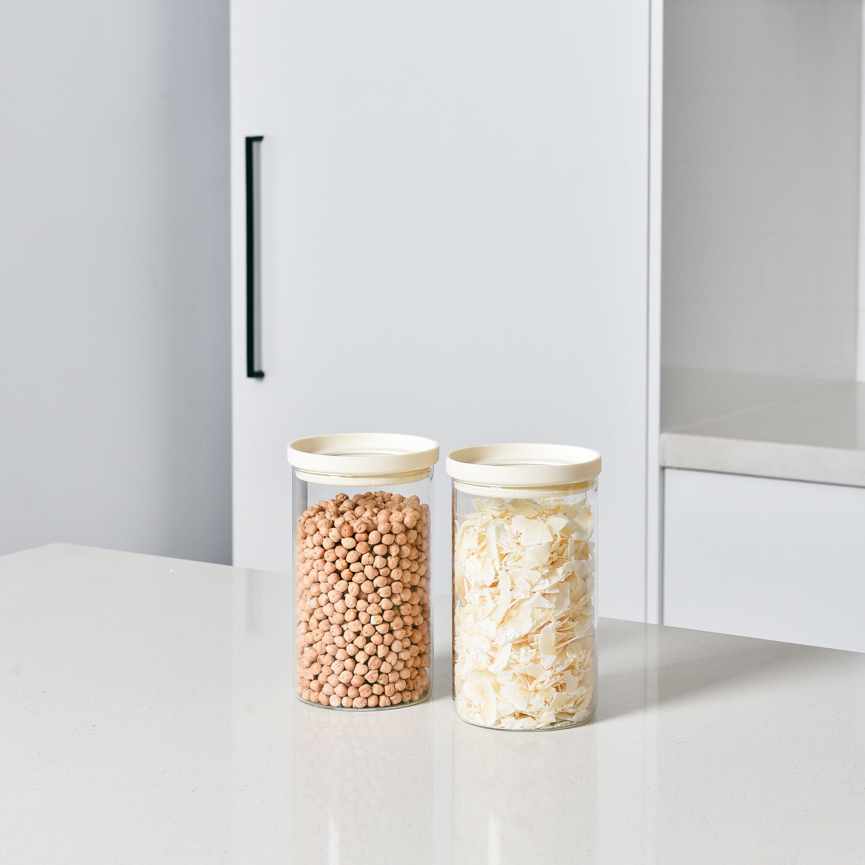 Glass Pantry Storage Jars - Cream - 7 Set Round
