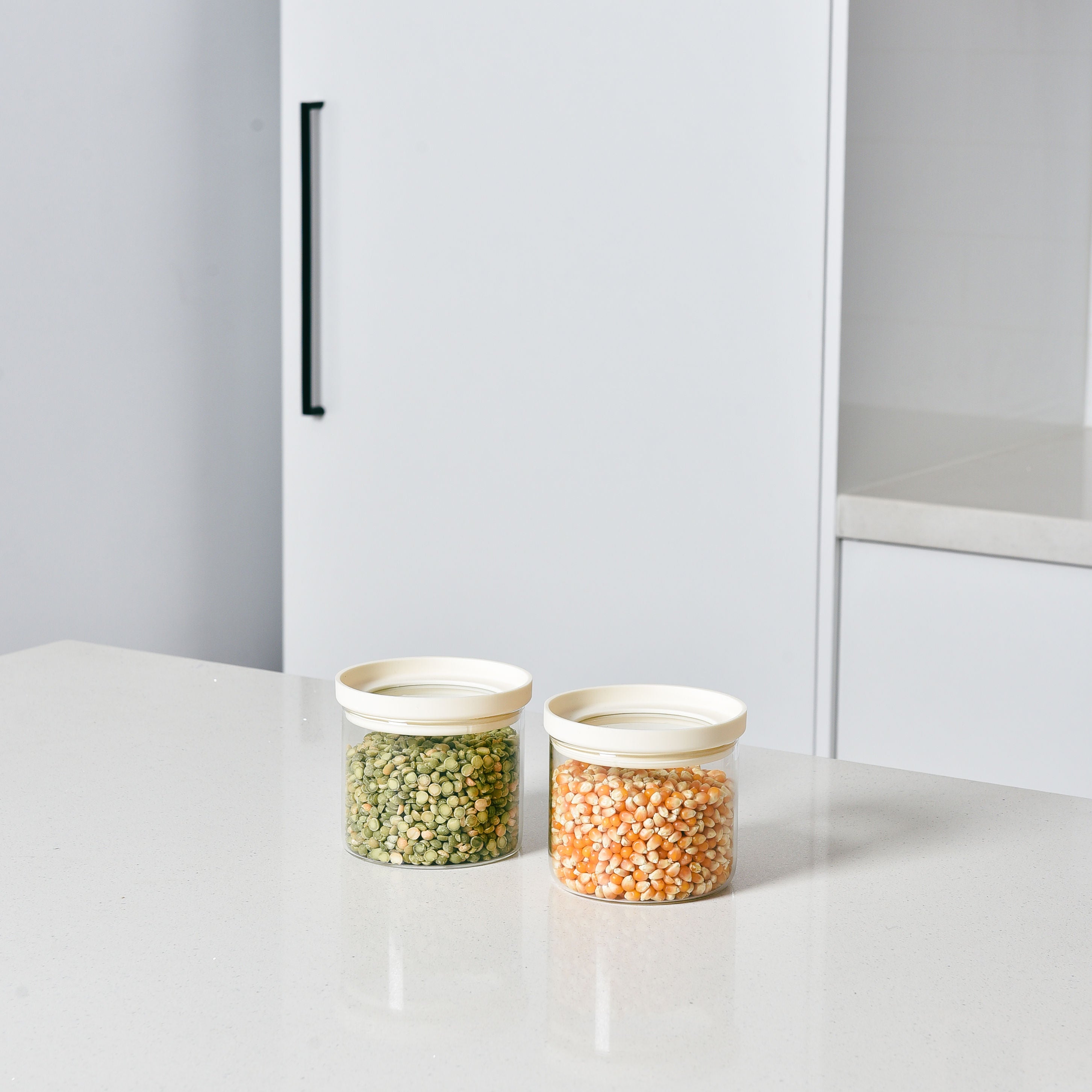 Glass Pantry Storage Jars - Cream - 7 Set Round