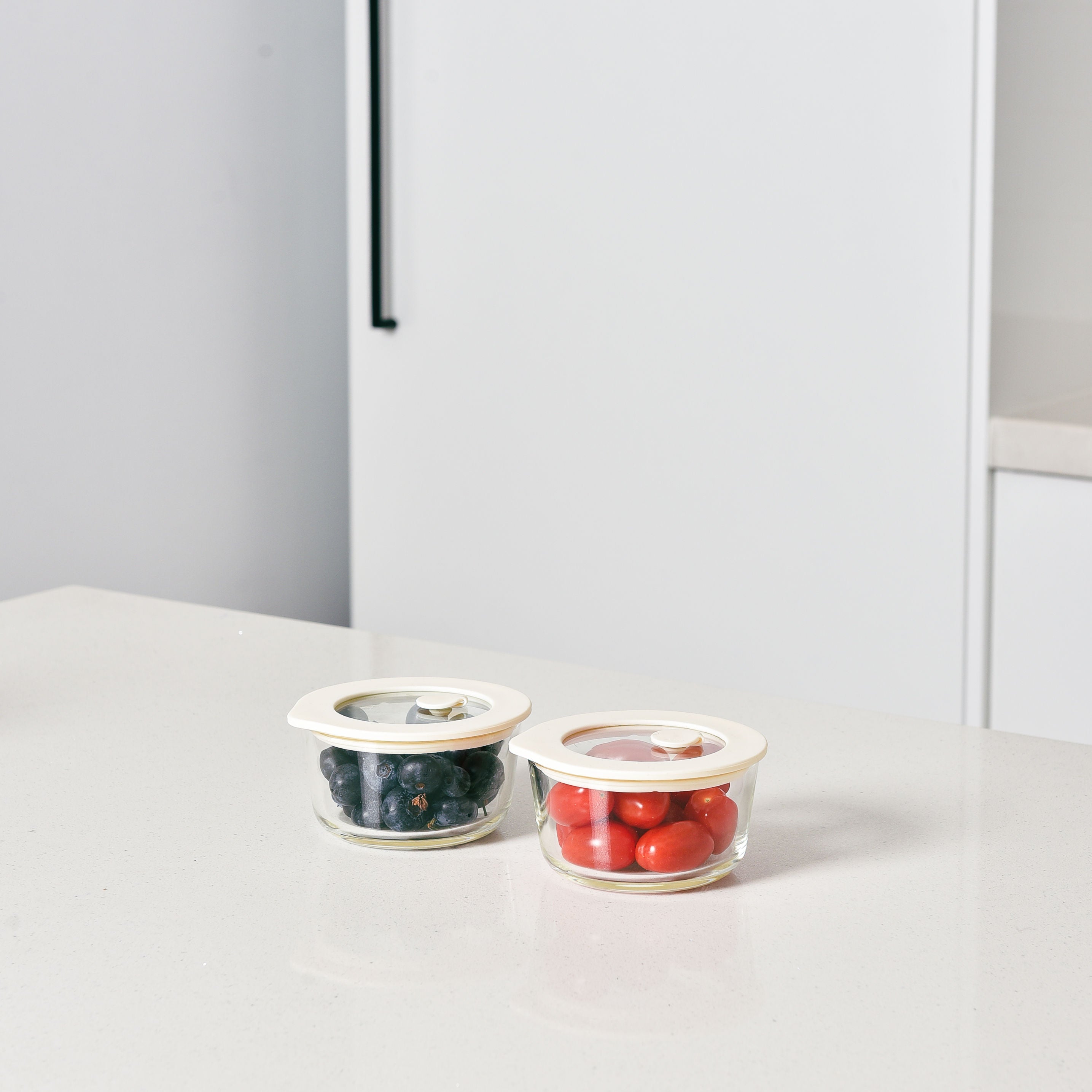 Glass Food Storage Containers Cream - 8 Set - Round
