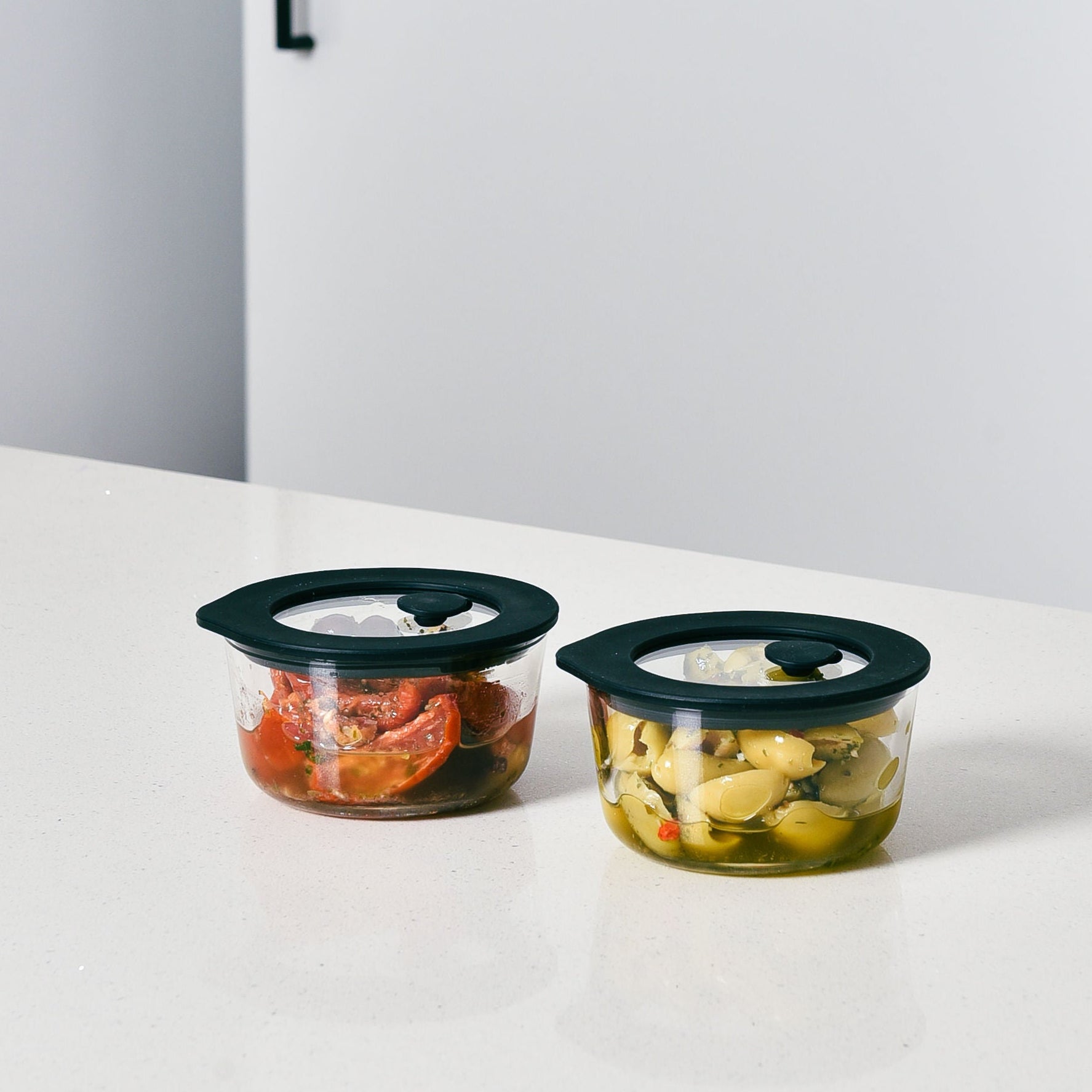 Glass Food Storage Containers Black - 236ml - 2 Set Round