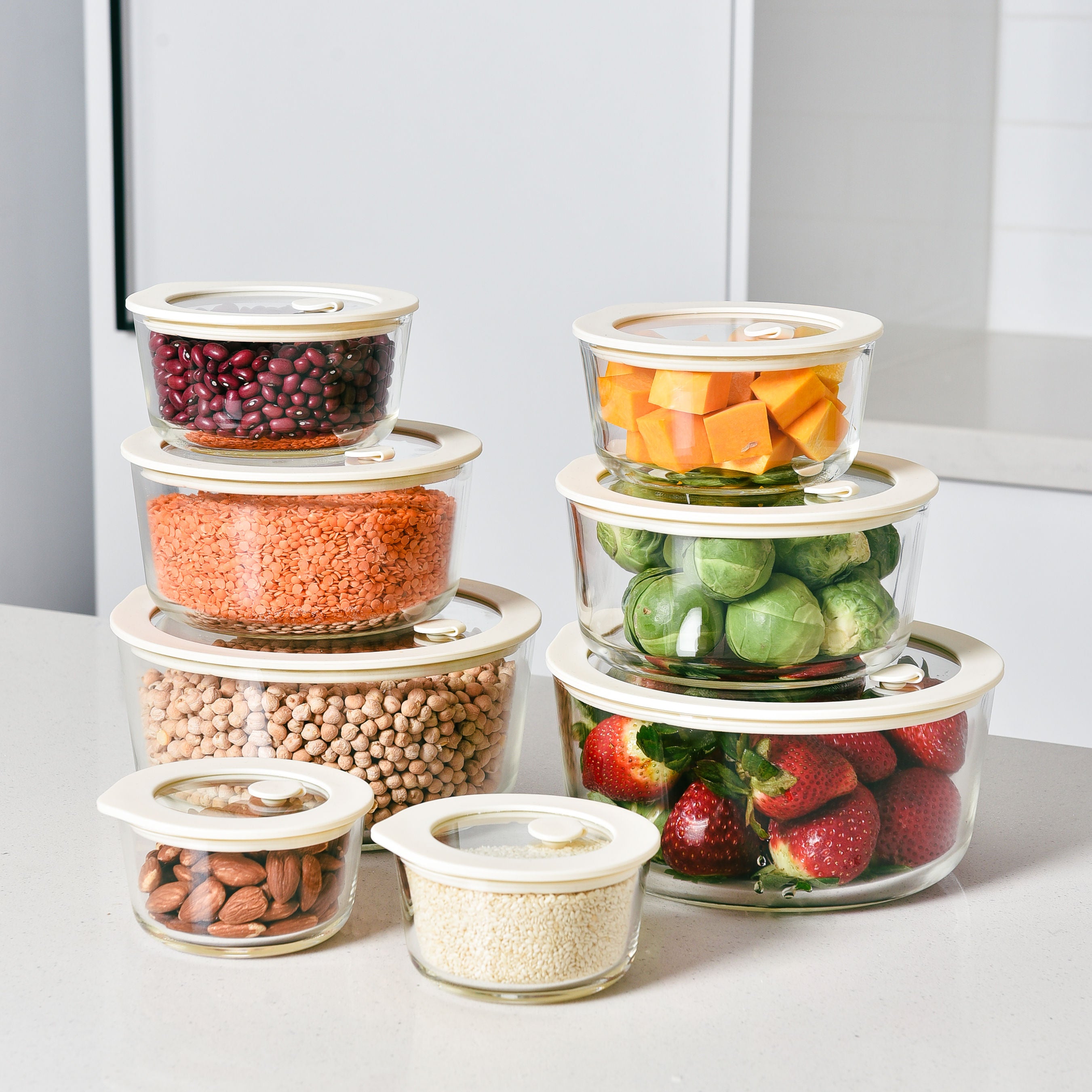 Glass Food Storage Containers Cream- 236ml - 2 Set Round