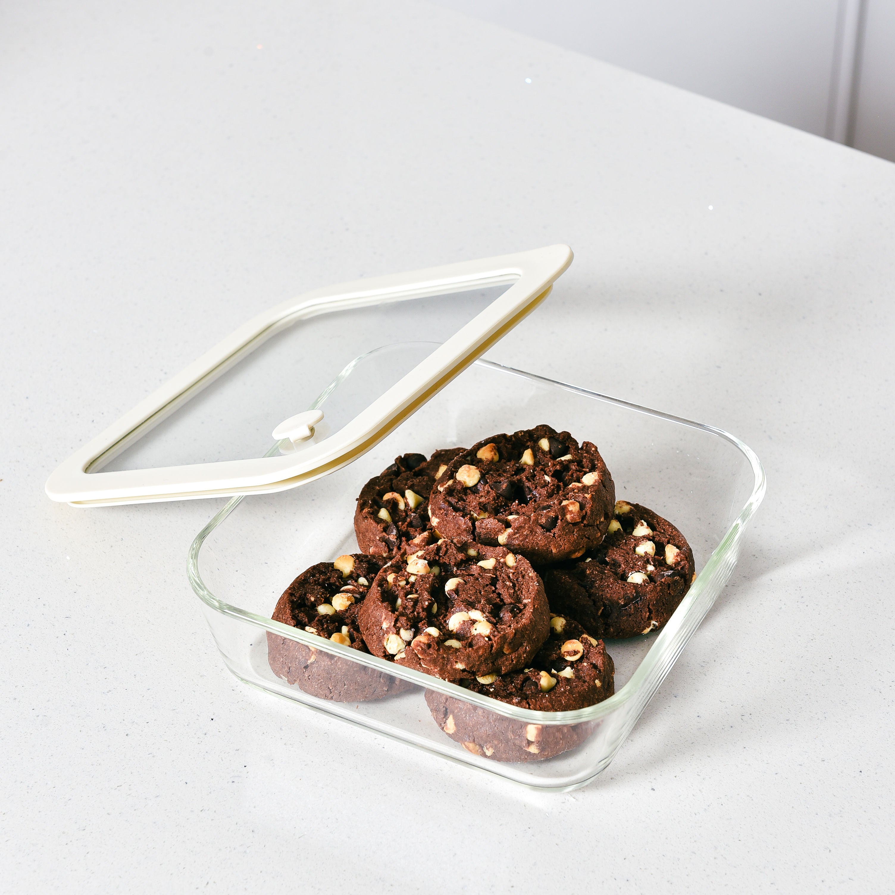 Glass Food Storage Containers Cream - 3 Set Square