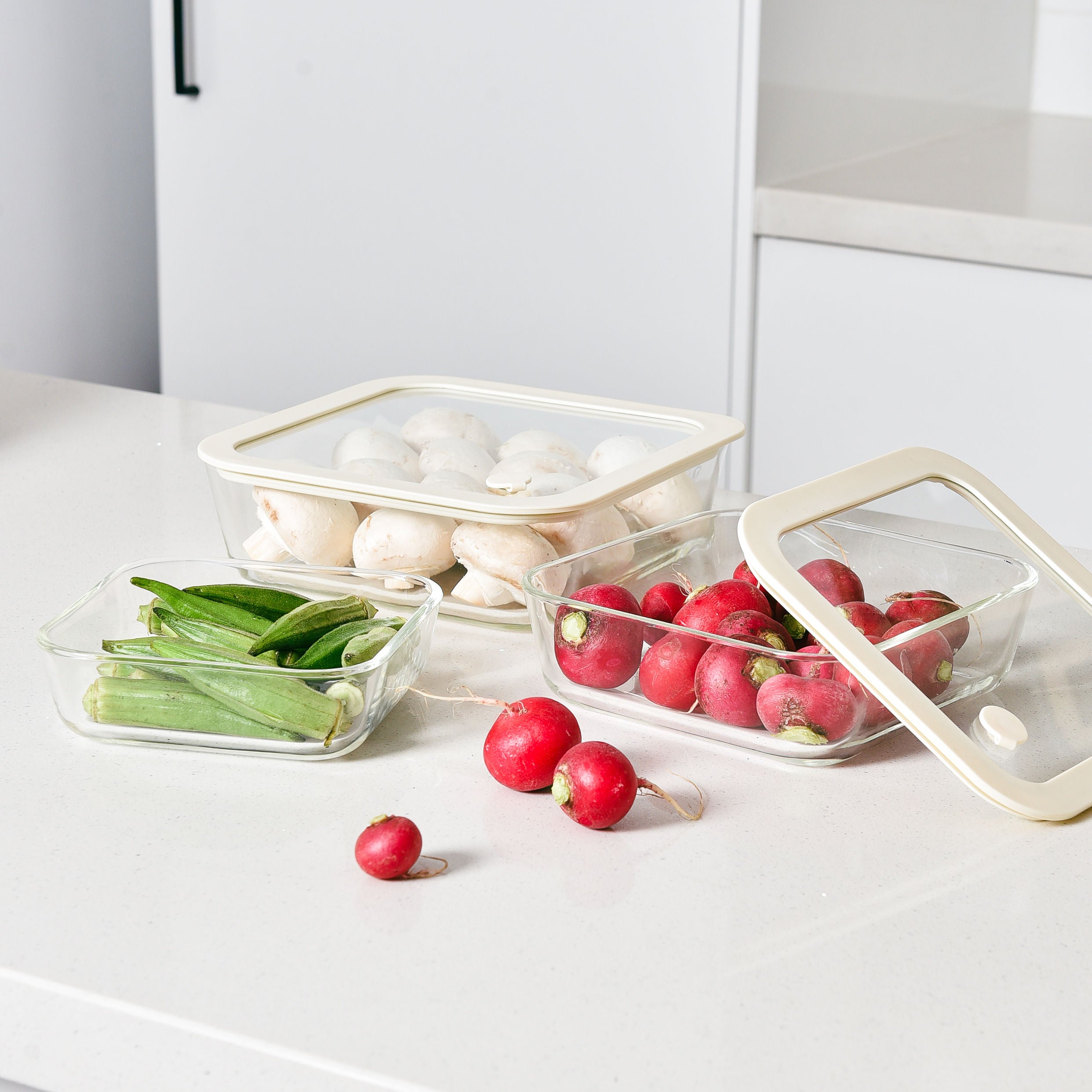 Glass Food Storage Containers Cream - 8 Set - Meal Prep