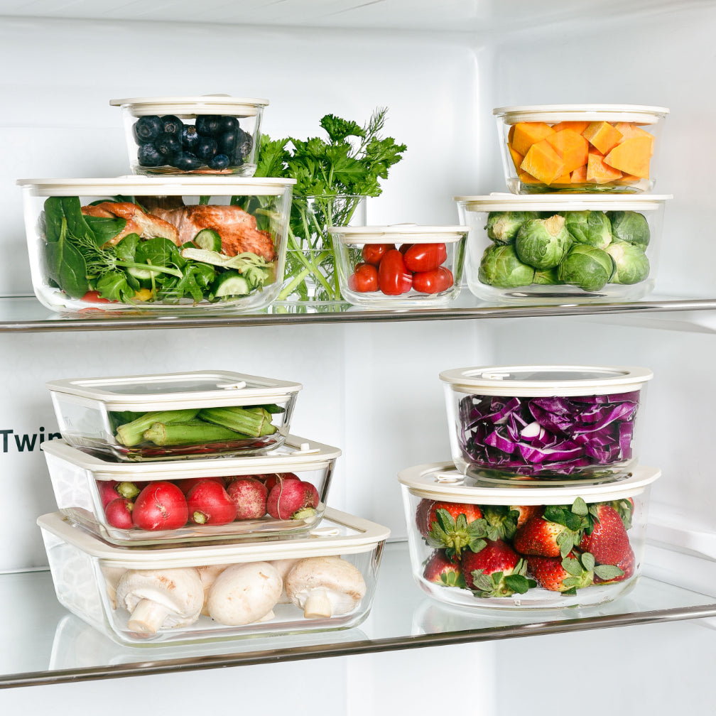 Glass Food Storage Containers Cream - 8 Set - Meal Prep