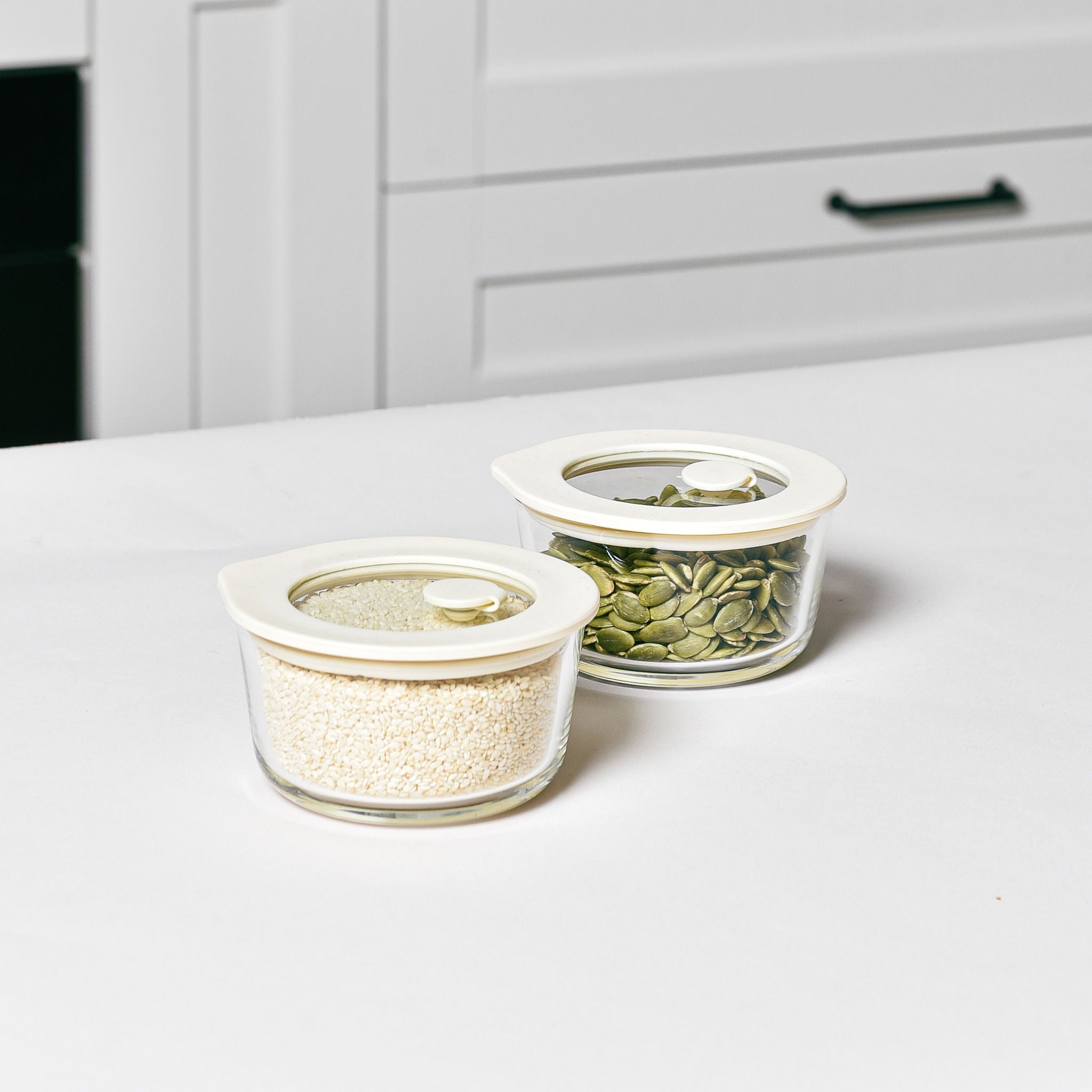 Glass Food Storage Containers Cream- 236ml - 2 Set Round