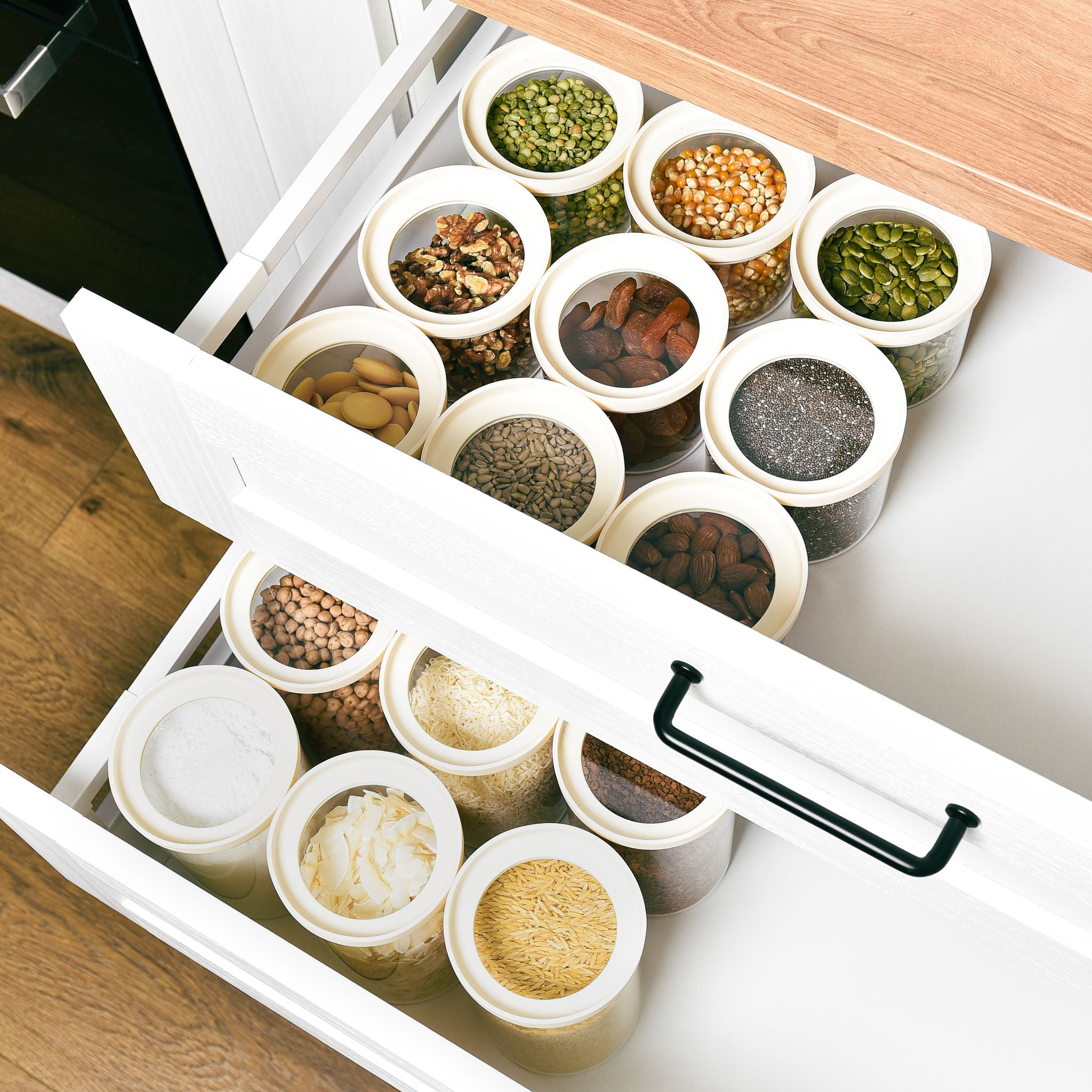 Glass Pantry Storage Jars 450ml - Cream - 2 Set Round