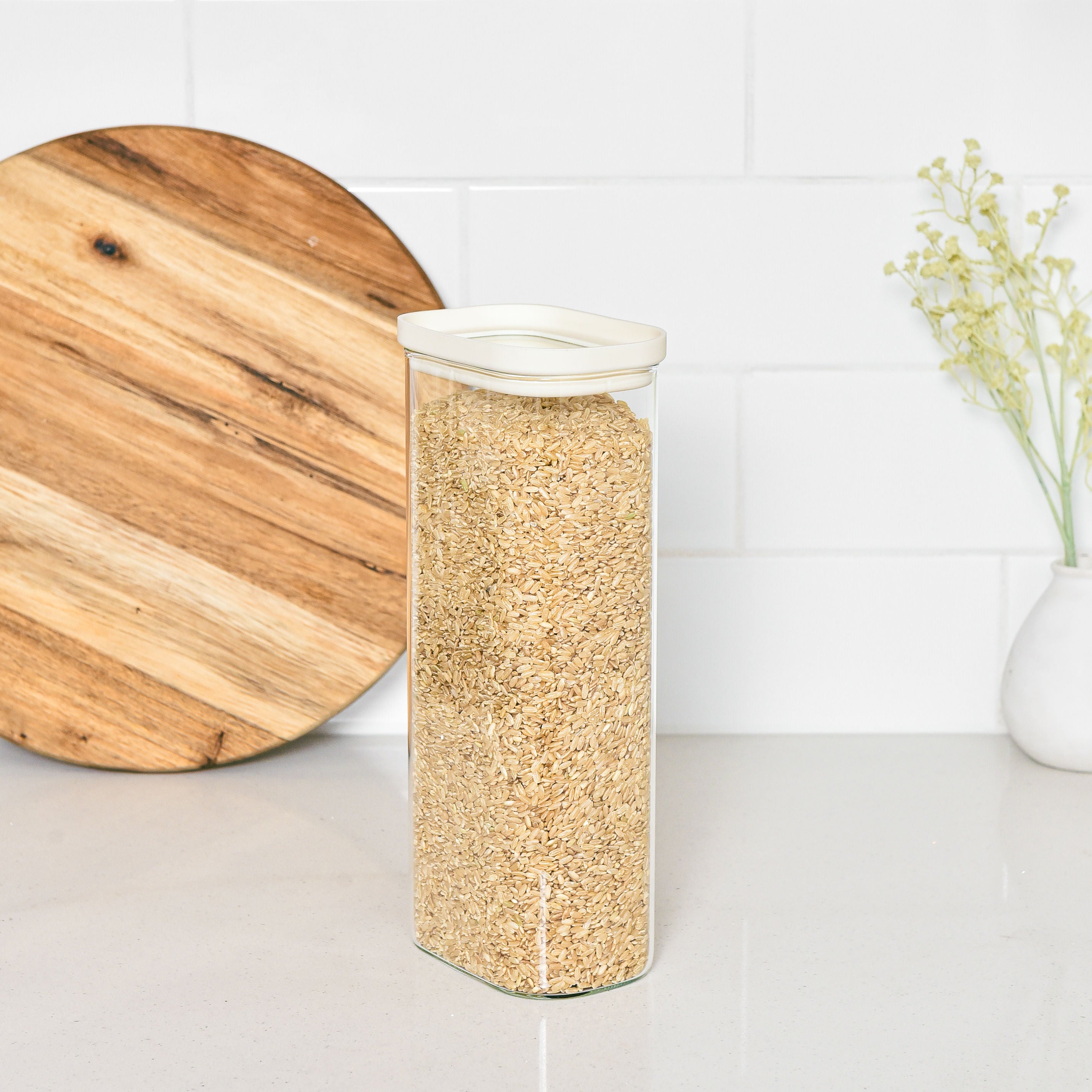 Rectangle Glass Pantry Storage Jar 2L - Cream