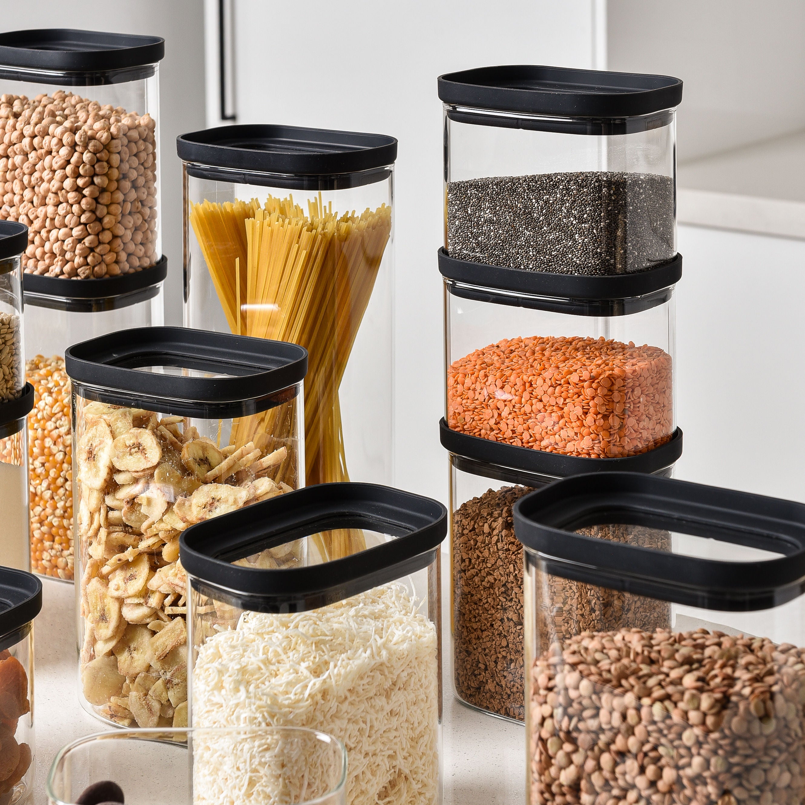 Ultimate Glass Pantry Storage Set - Black - Rectangle