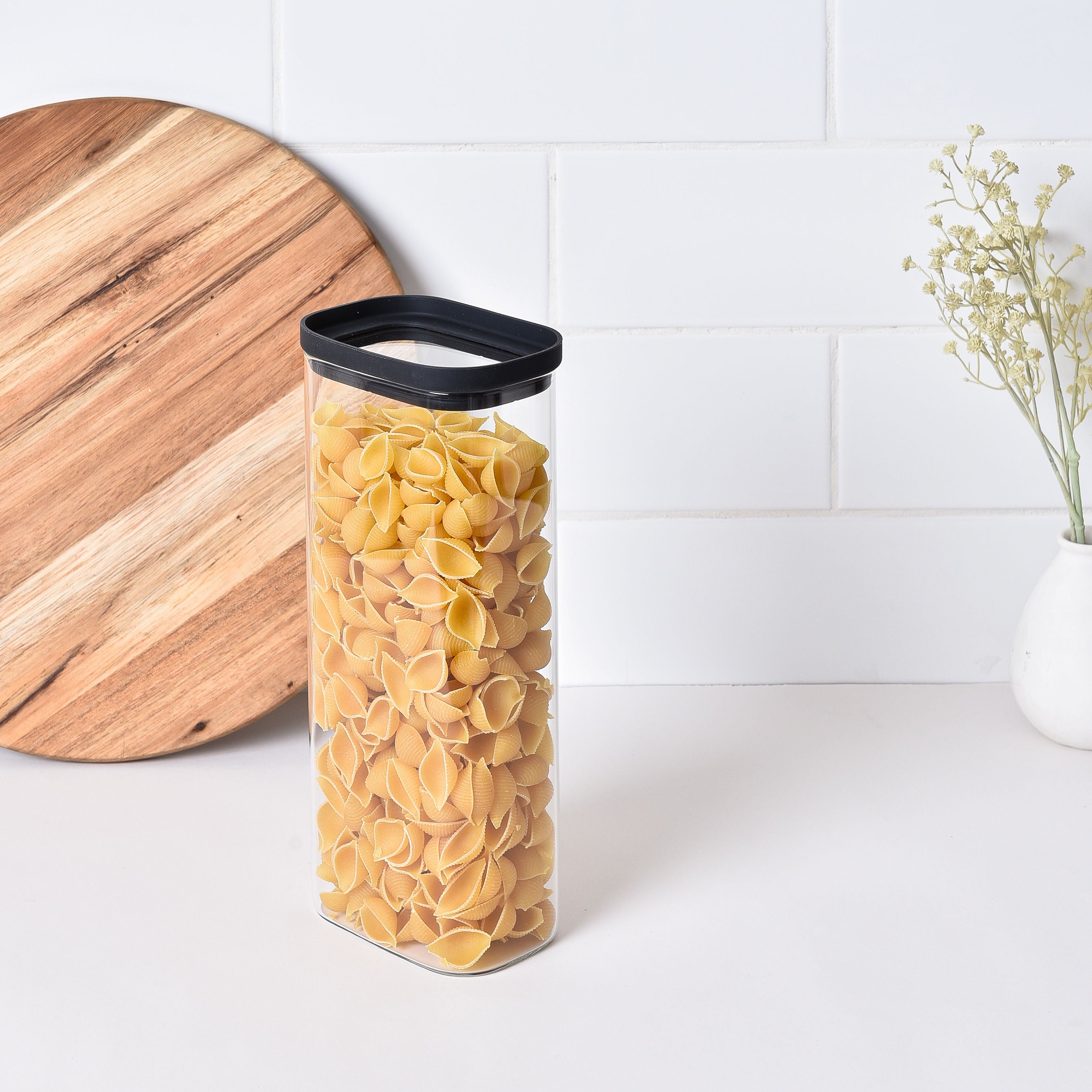 Rectangle Glass Pantry Storage Jar 2L - Black