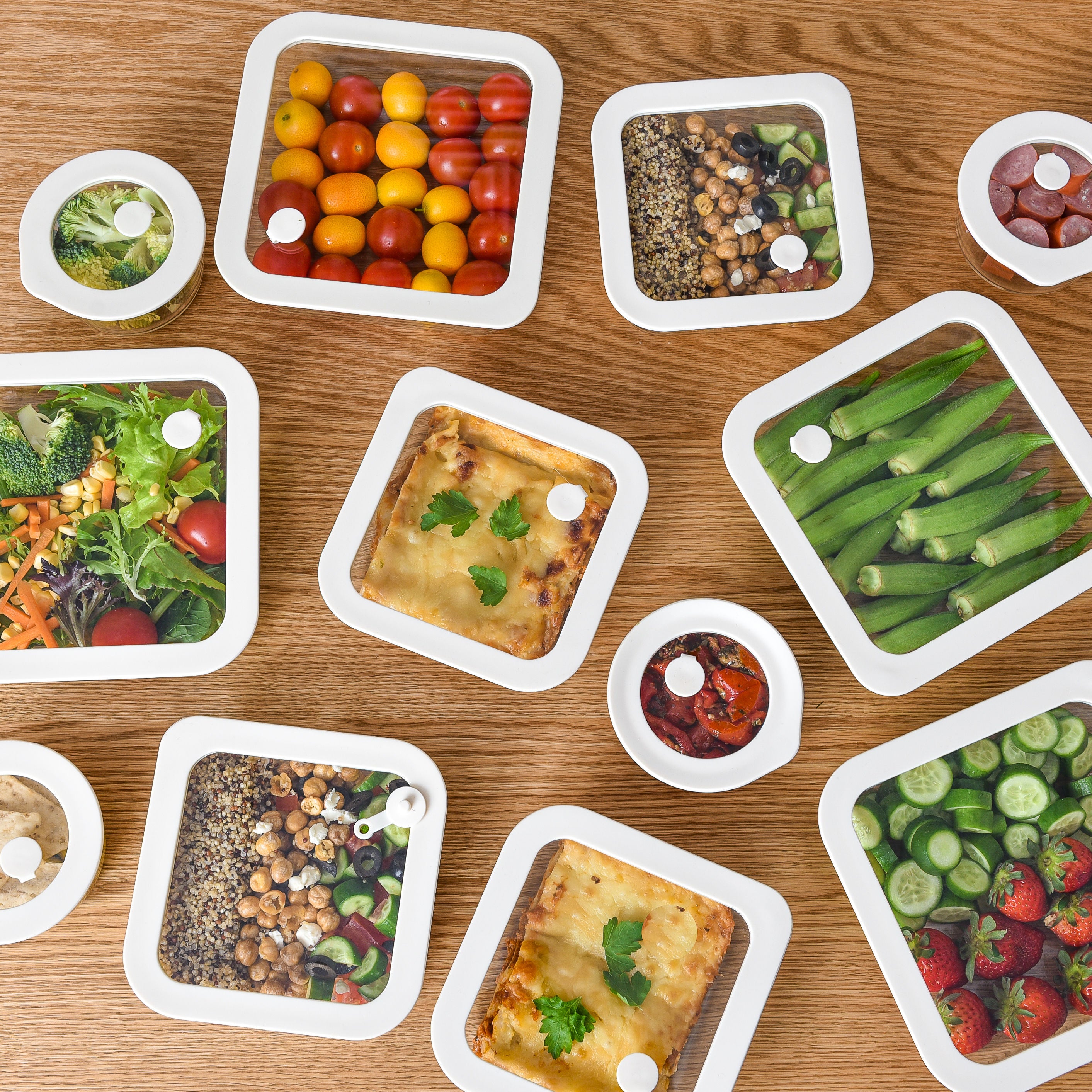 Meal Prep Glass Food Storage Containers - 12 Set Cream - Square / Round