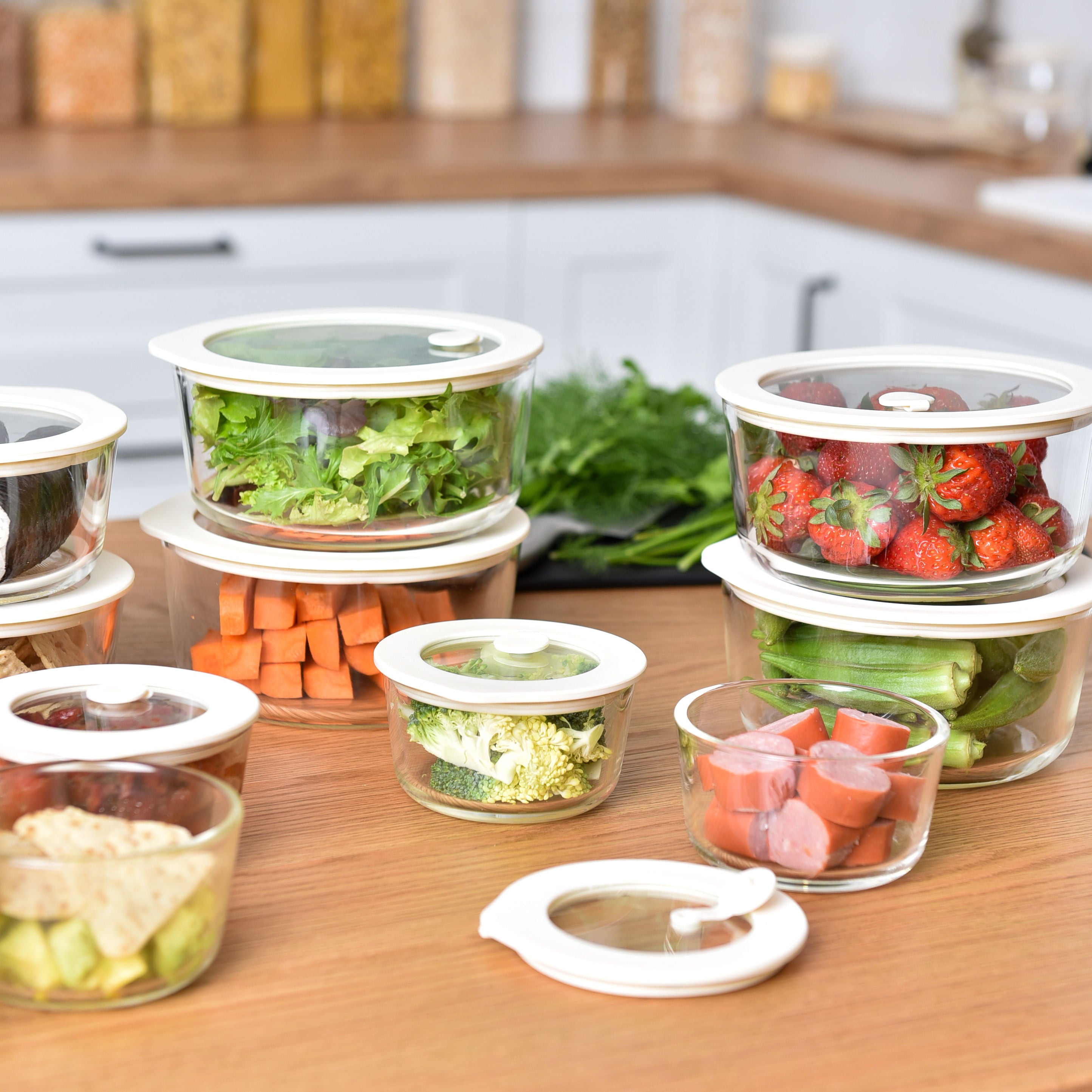 Meal Prep Glass Food Storage Containers - Round 12 Set - Cream