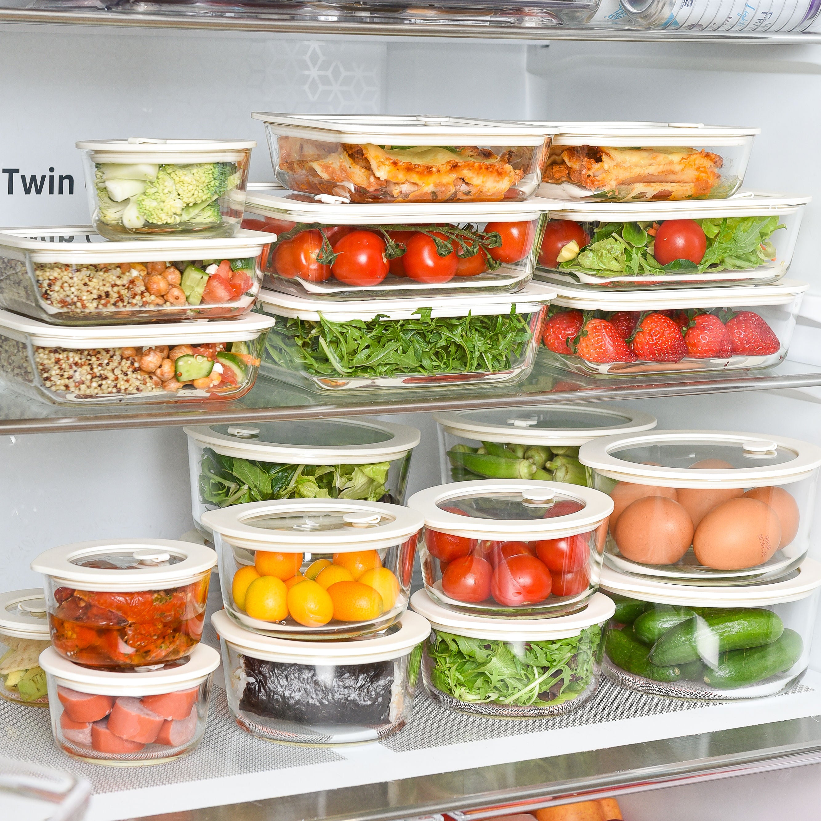 Glass Food Storage Containers 472ml - Cream - 2 Set Round