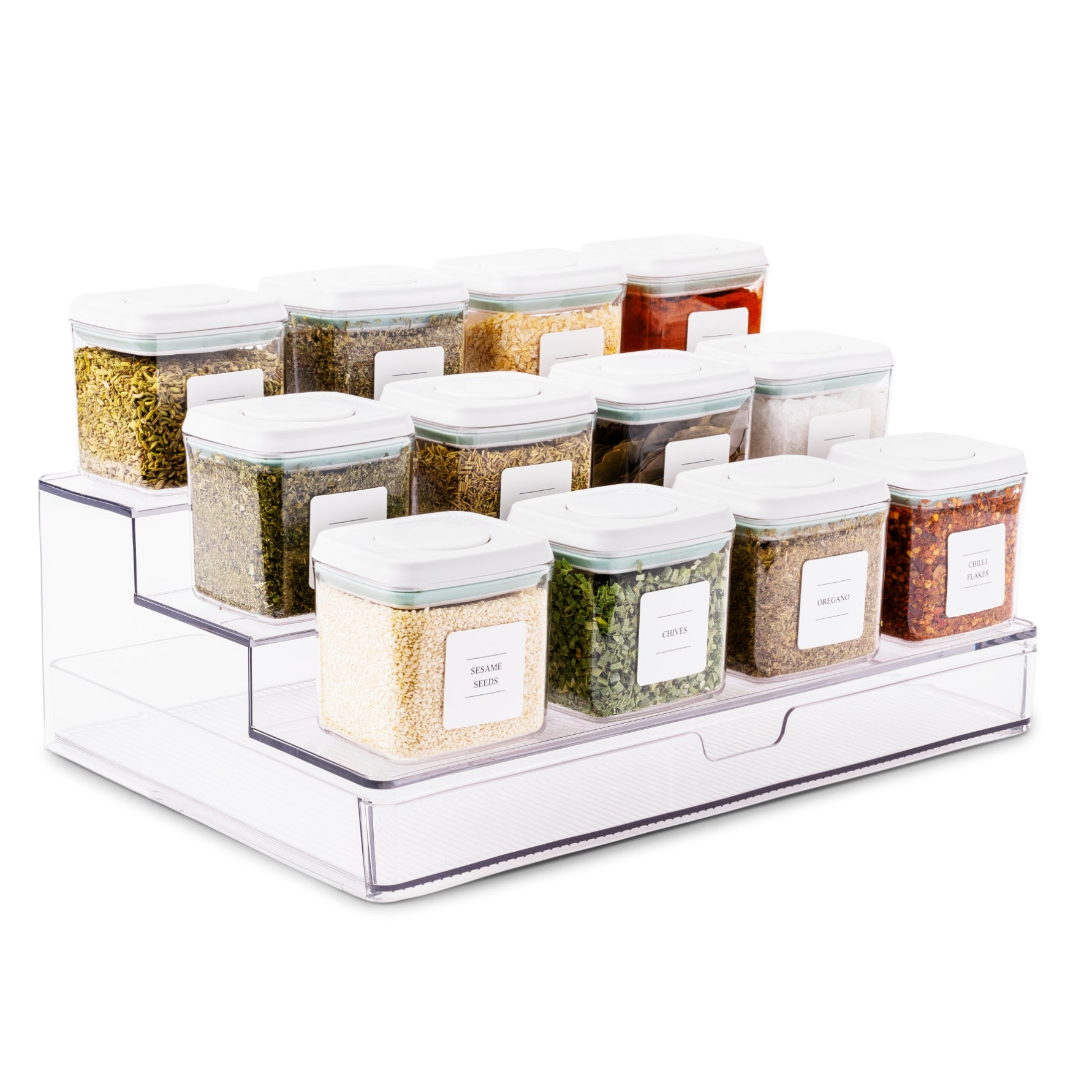 Push Top Spice Container Set Large Airtight White Lid