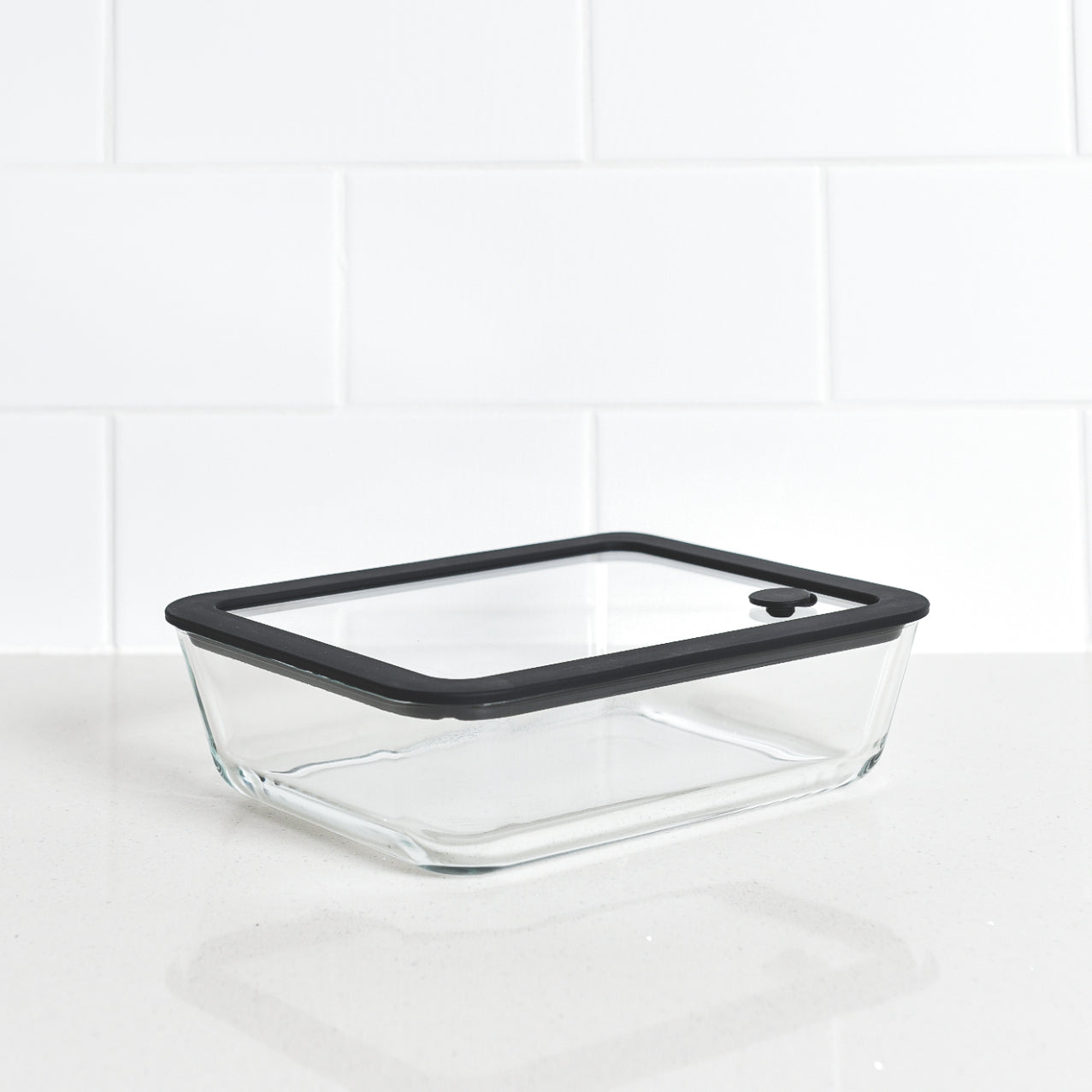 Glass Food Storage Container 1400ml - Rectangle - Black