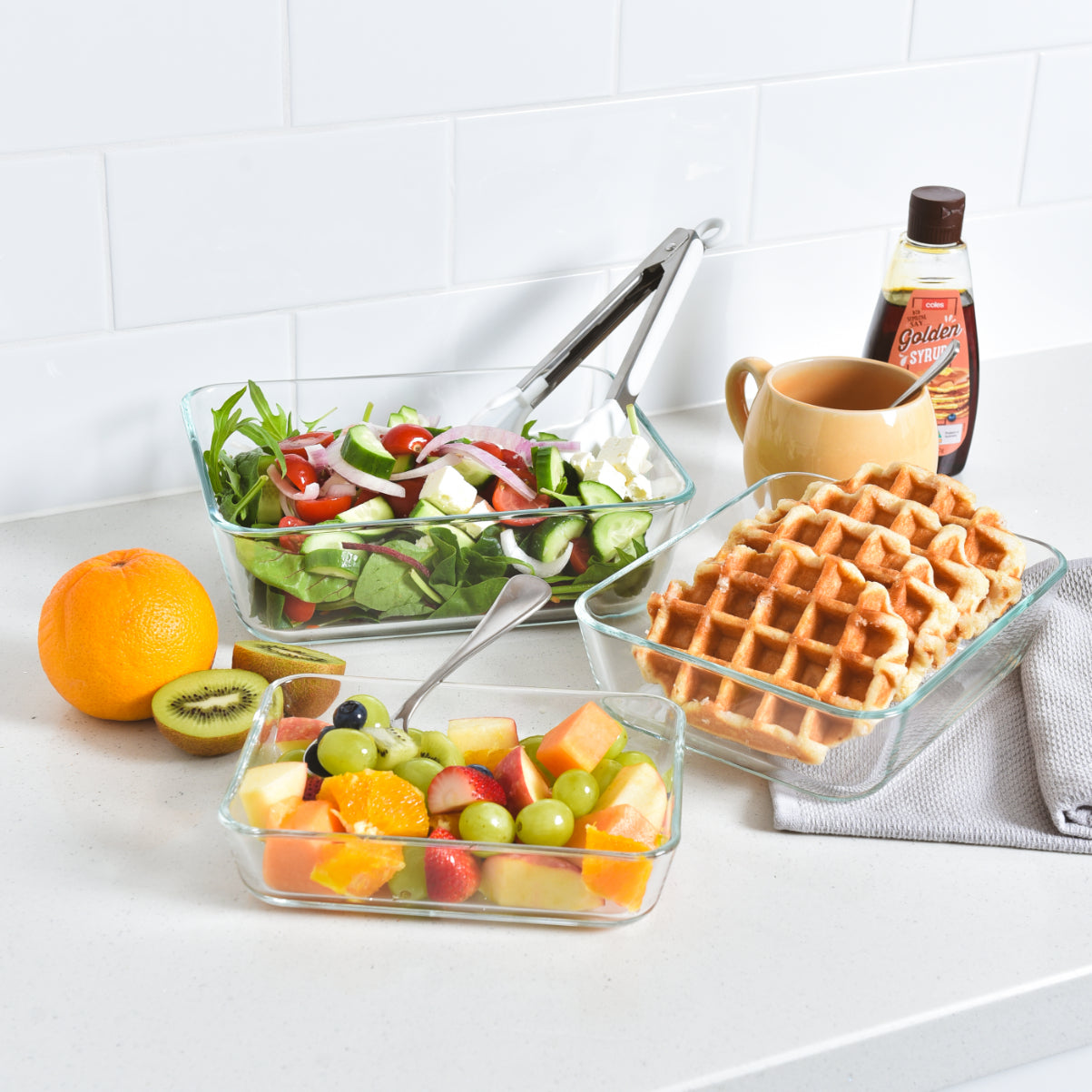 Glass Food Storage Containers - 3 Set Rectangle - Black