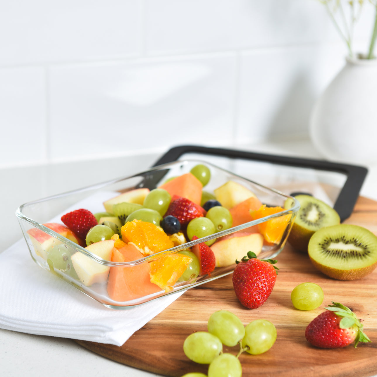 Glass Food Storage Container 700ml Rectangle - 6 Set - Black