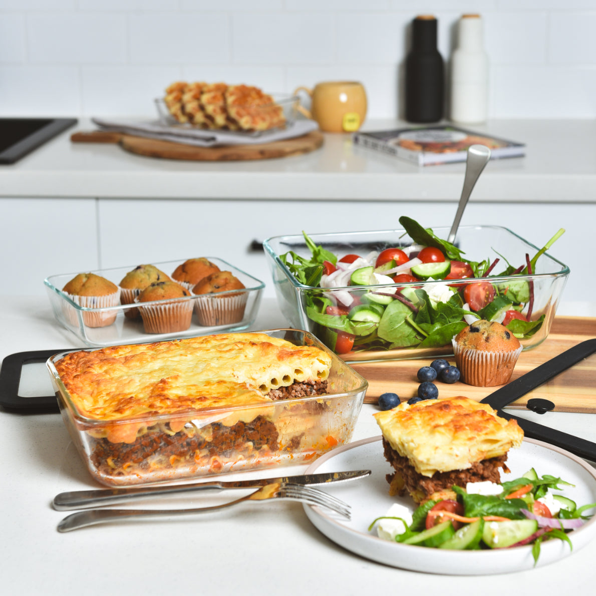 Glass Food Storage Containers - 3 Set Rectangle - Black