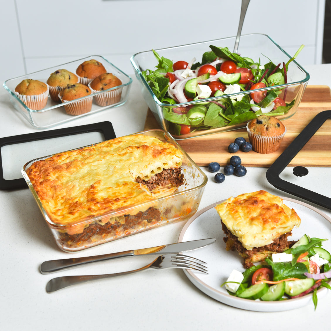 Glass Food Storage Container 1400ml - Rectangle - Black