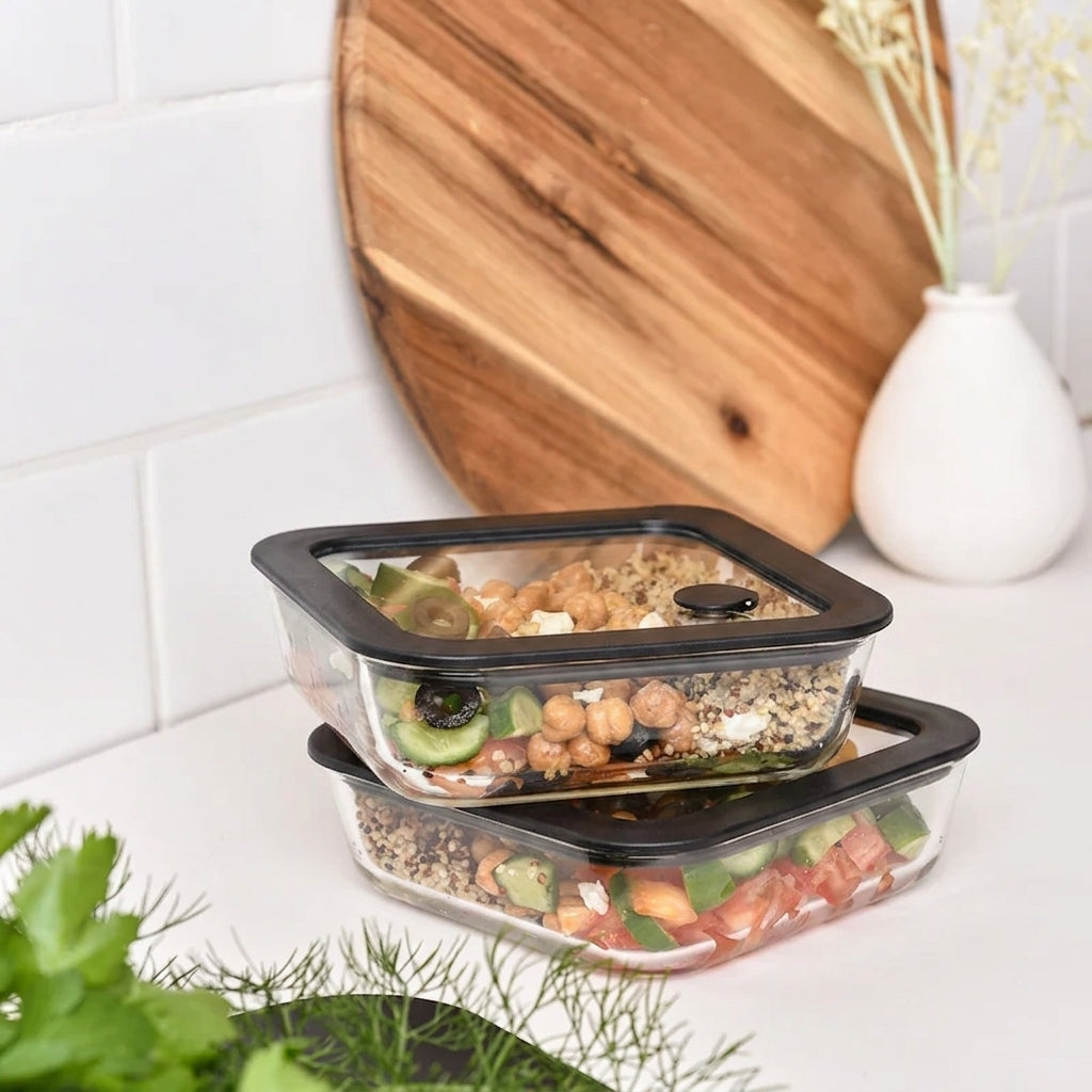 Glass Food Storage Containers - Black - 610ml 6 Set Square
