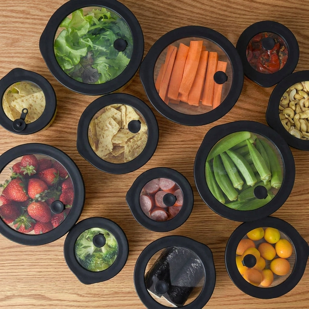 Glass Food Storage Containers - Black - 944ml 6 Set Round