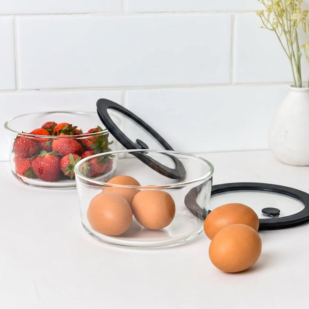 Glass Food Storage Containers - Black - 944ml 6 Set Round