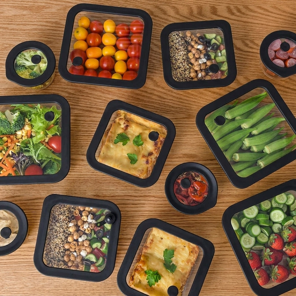 Glass Food Storage Containers 1170ml - Black - 2 Set Square