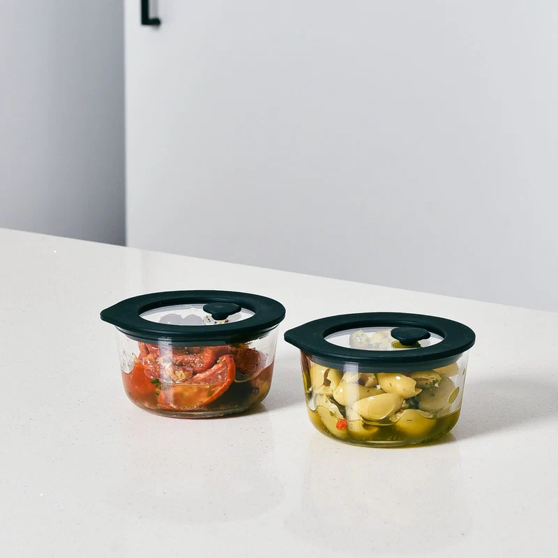 Glass Food Storage Containers Black - 12 Set Rectangle / Round - Meal Prep