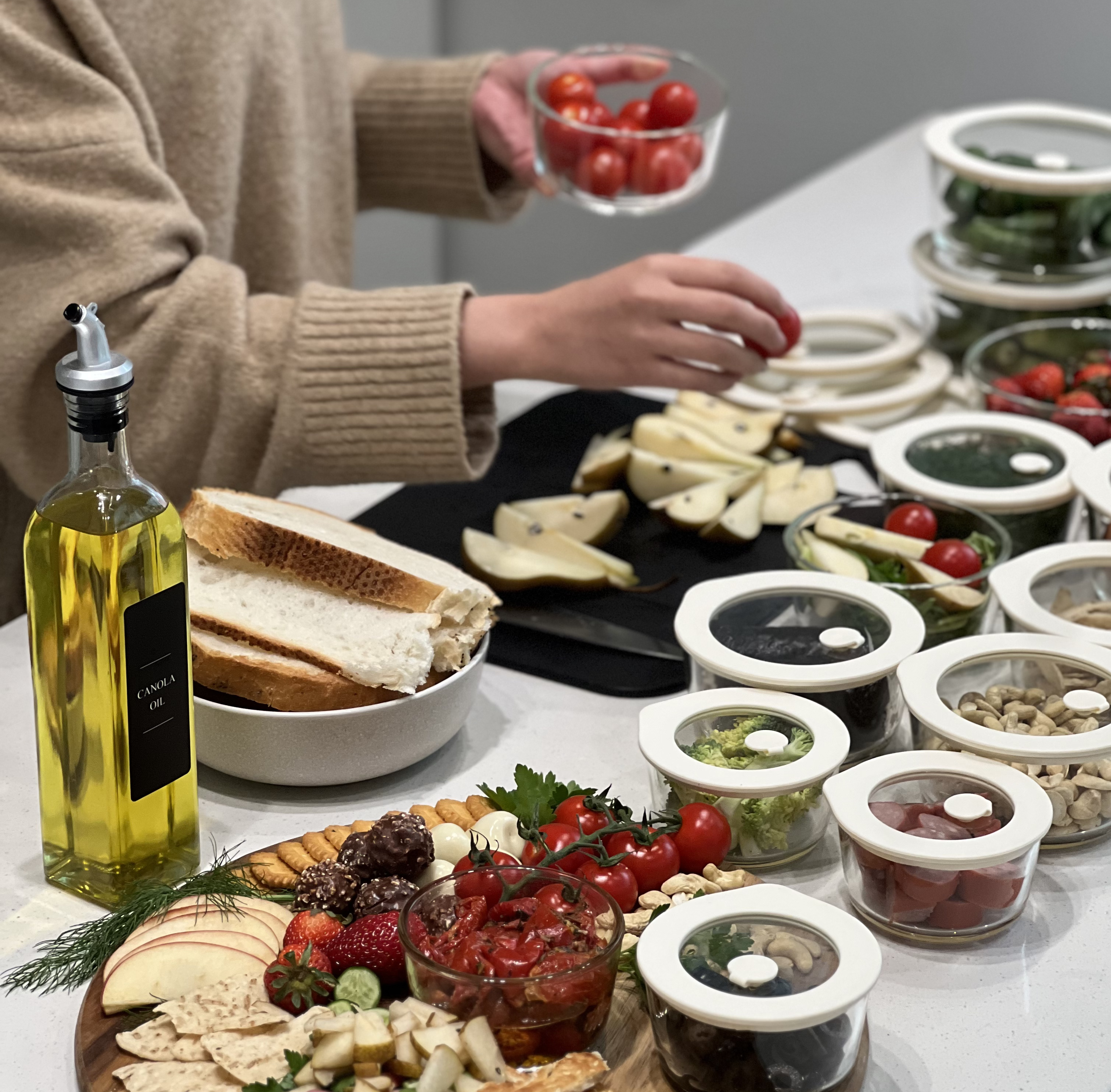 Glass Food Storage Containers Cream - 8 Set - Round