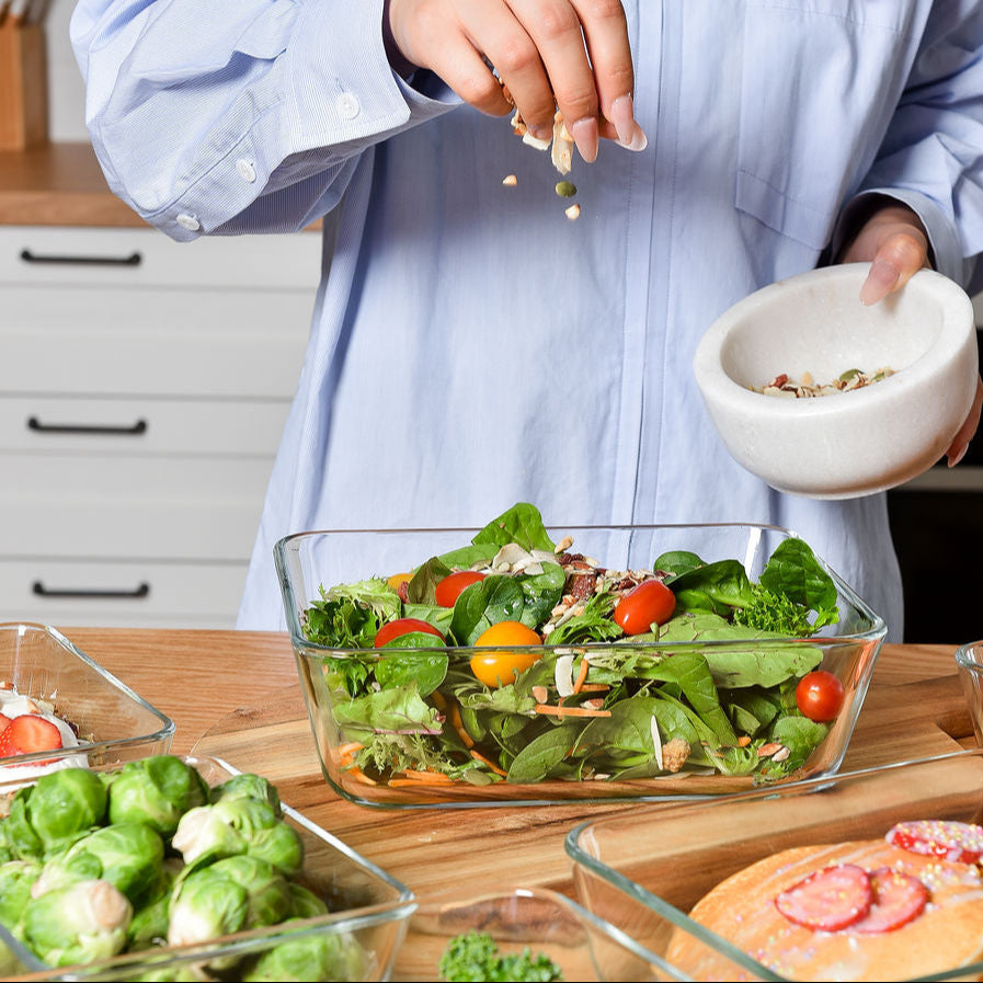 Meal Prep Glass Food Container - 10 Set Rectangle - Black