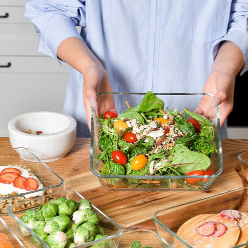 Meal Prep Glass Food Container - 10 Set Rectangle - Black