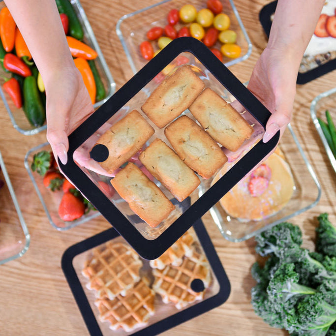 Meal Prep Glass Food Container - 8 Set Rectangle - Black